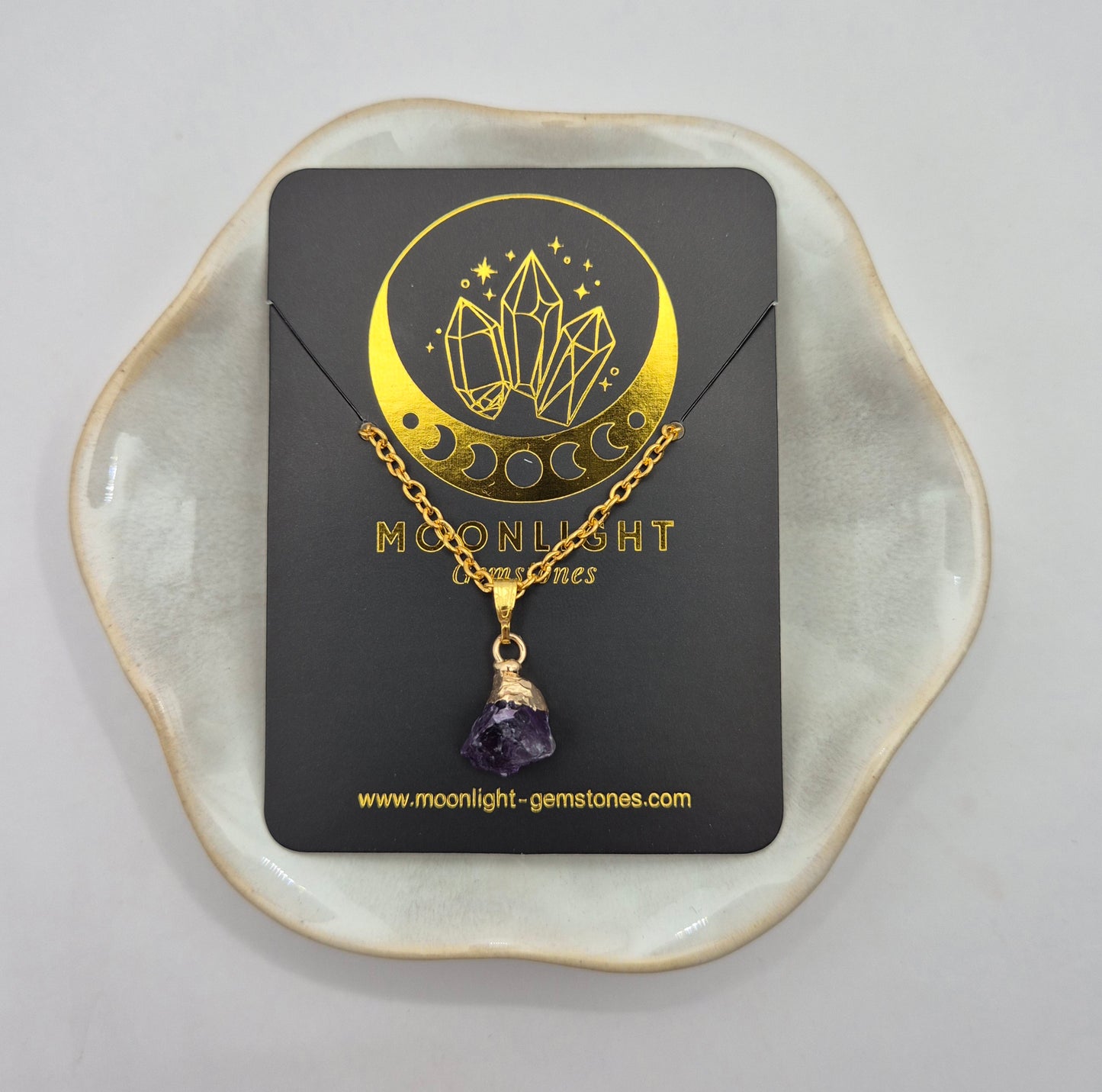 Gold-Colored Necklace with Raw Amethyst Pendant (1cm)
