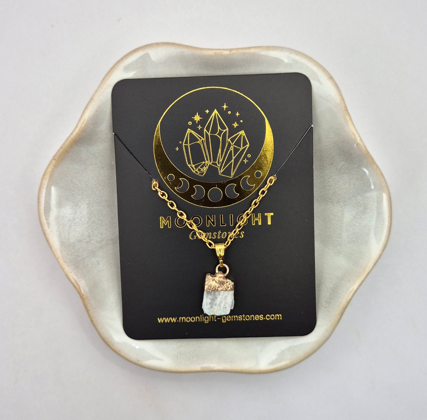 Gold-Colored Necklace with Raw Moonstone Pendant (1cm)