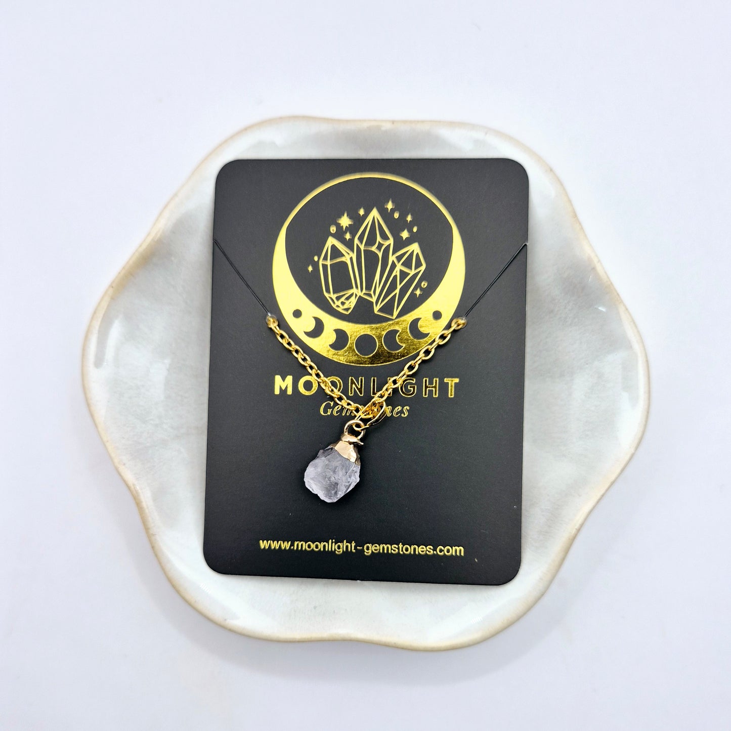 Gold-Colored Necklace with Raw Clear Quartz Pendant (1cm)