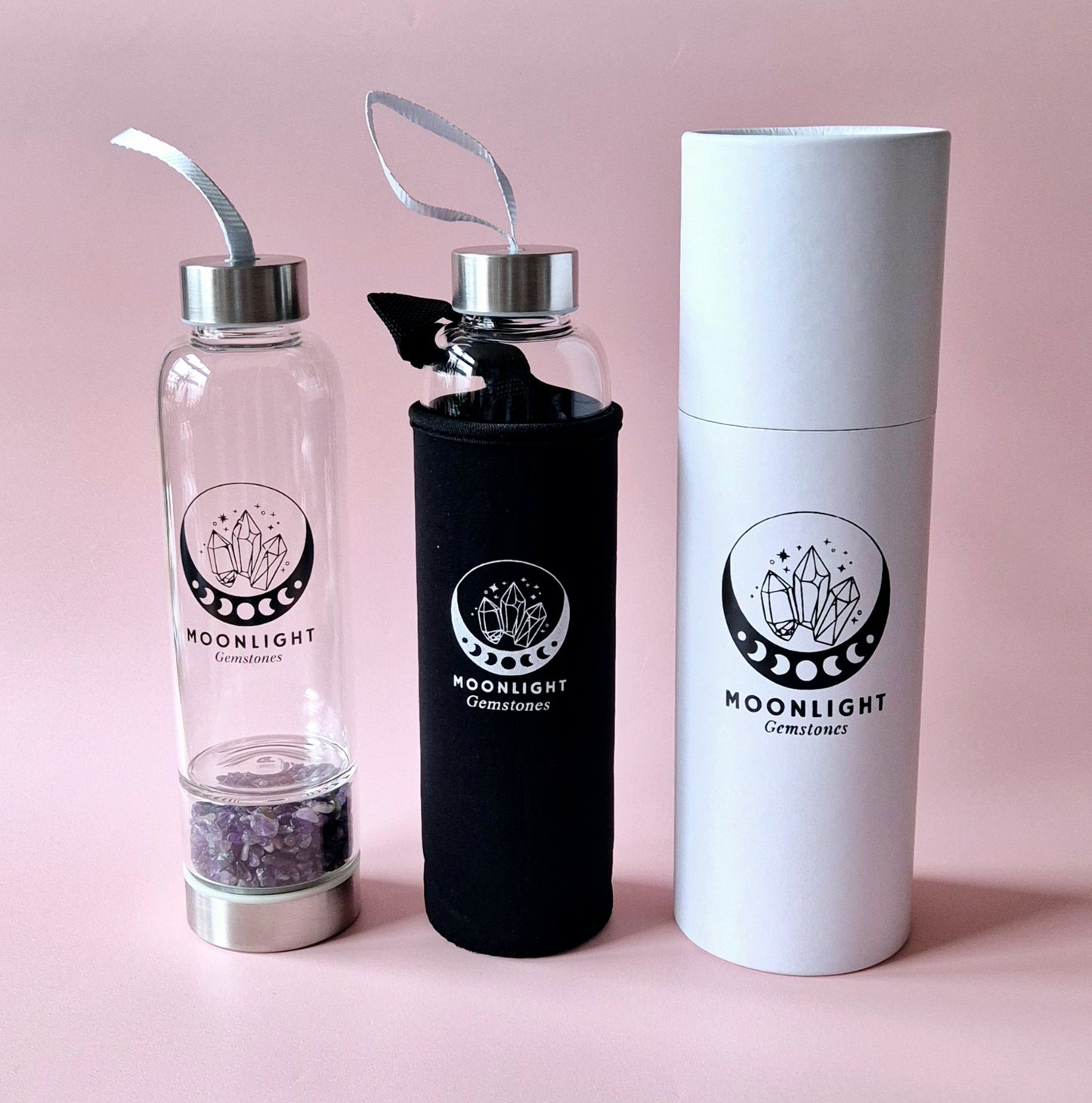 Glastrinkflasche Edelsteinwasserflasche Amethyst – 400 ml