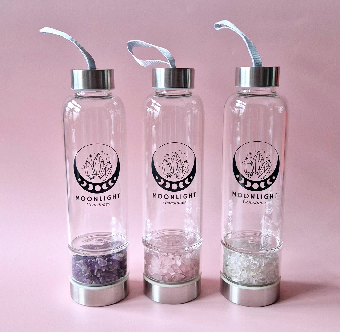 Glastrinkflasche Edelsteinwasserflasche Amethyst – 400 ml