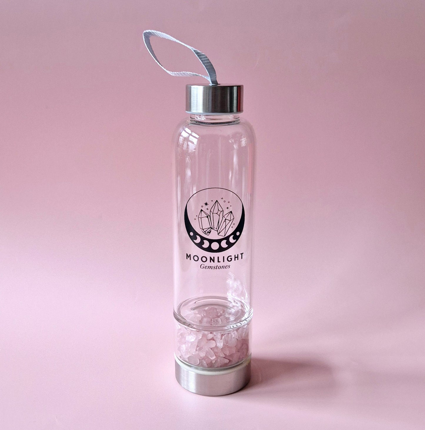 Glastrinkflasche Edelsteinwasserflasche Rosenquarz – 400 ml