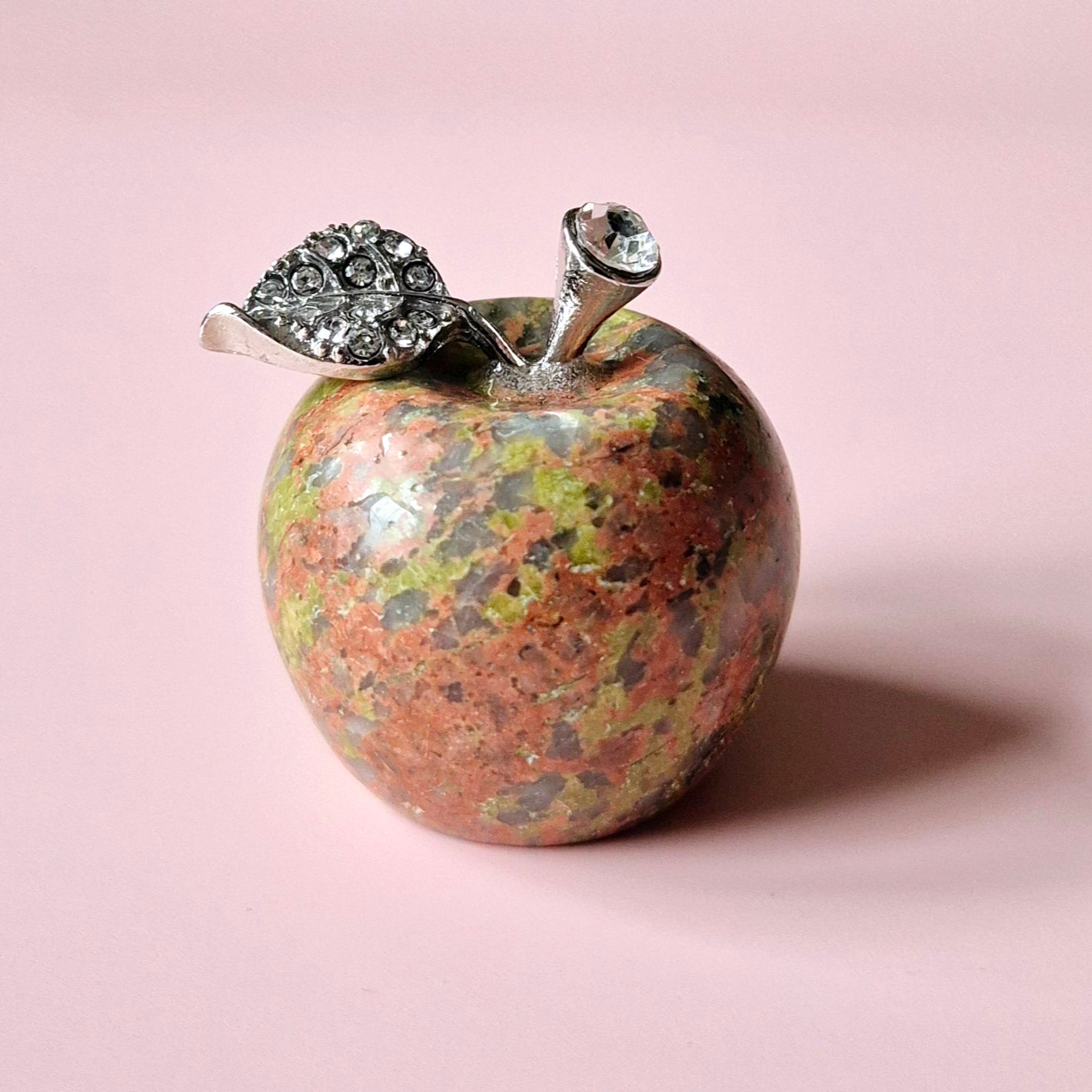 Mini Edelsteen Appel met Strass Steentjes (3x3 cm) - Unakite