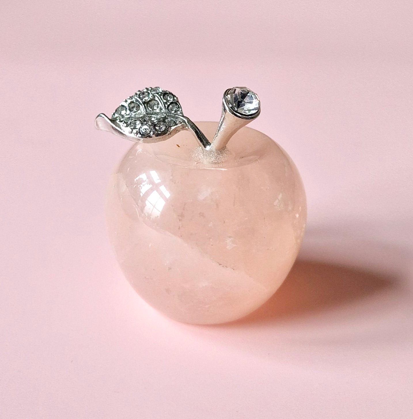 Mini Edelstein Apfel mit Strasssteinen (3x3 cm) - Rosenquarz