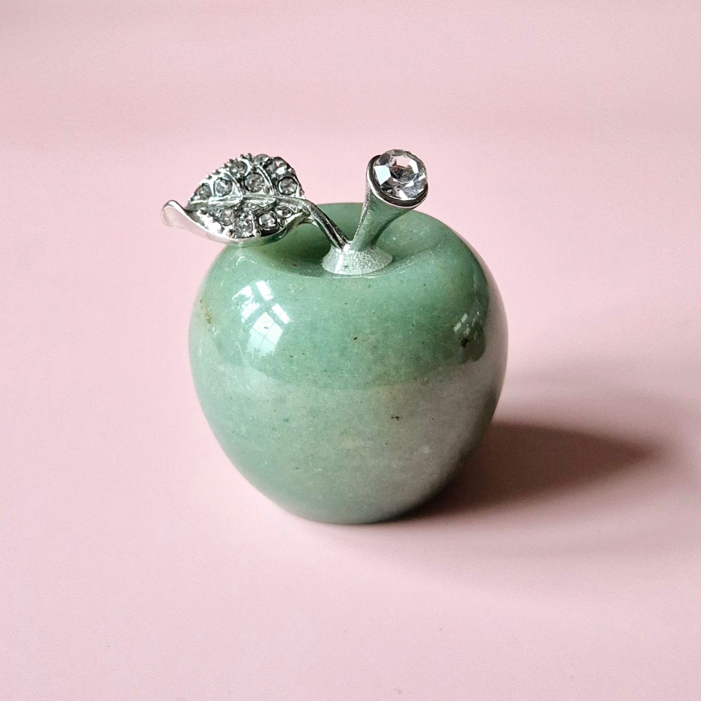 Mini Edelstein Apfel mit Strasssteinen (3x3 cm) - Grüner Aventurin