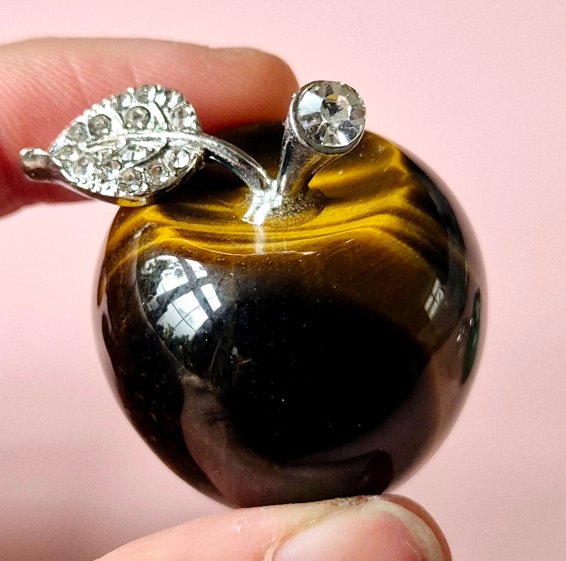 Mini Edelstein Apfel mit Strasssteinen (3x3 cm) - Rosenquarz