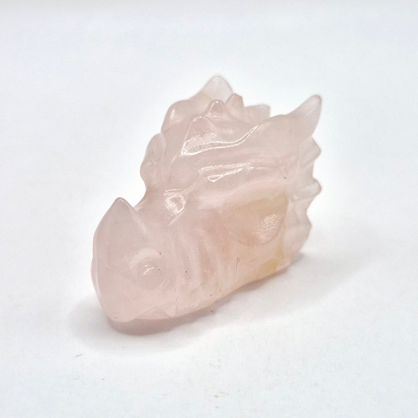 Draken Schedel van Edelsteen (4 cm) - Rozenkwarts Dragon Skull