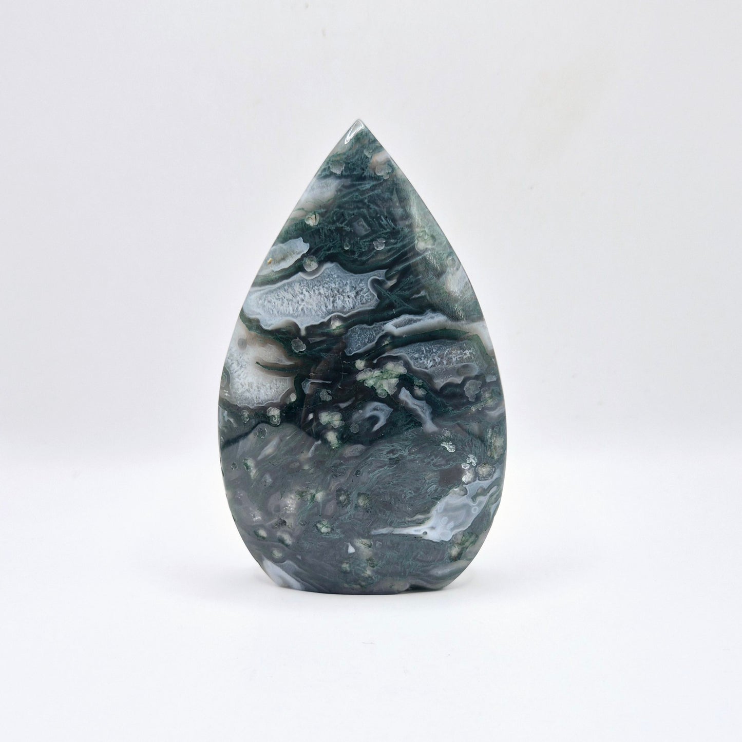 Druzy Mosagaat - Druppelvormige Drop Staande Edelsteen Kristal - #4 9cm 176gram
