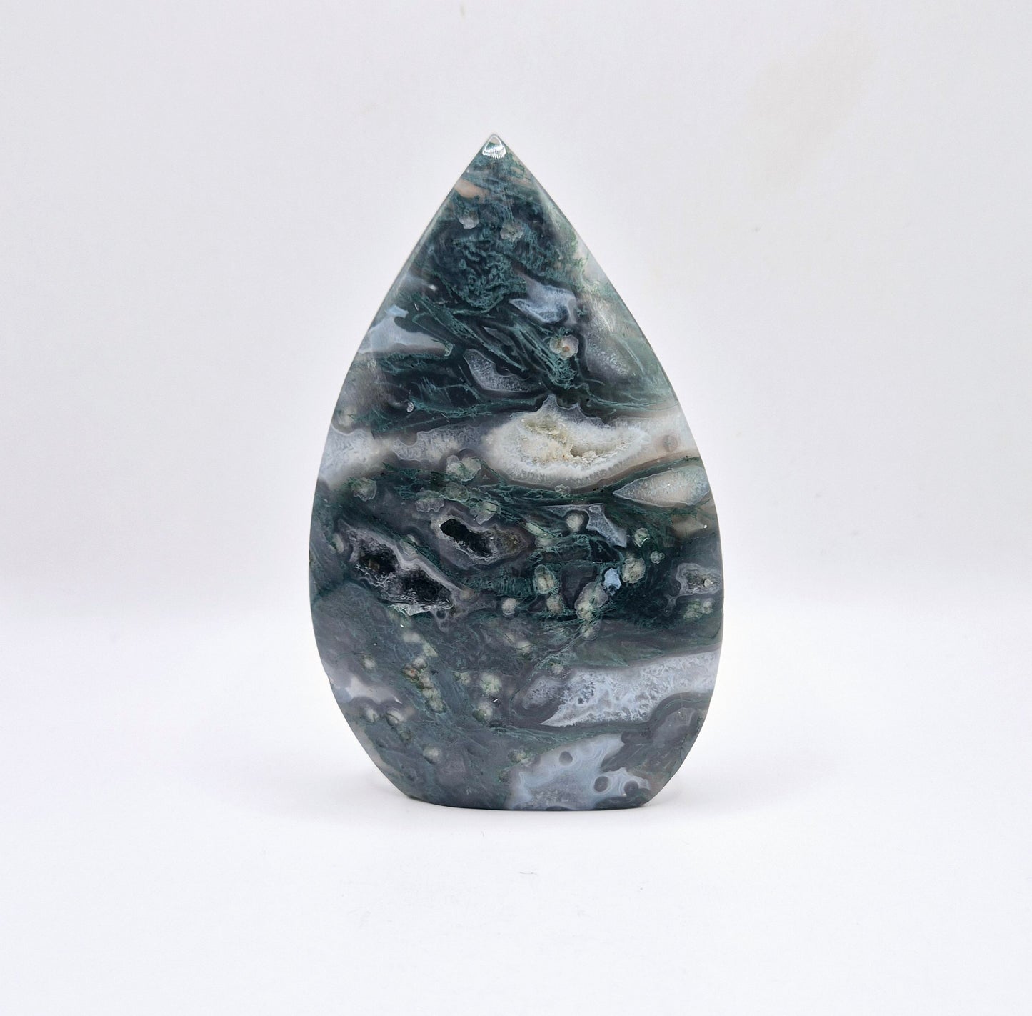 Druzy Mosagaat - Druppelvormige Drop Staande Edelsteen Kristal - #4 9cm 176gram