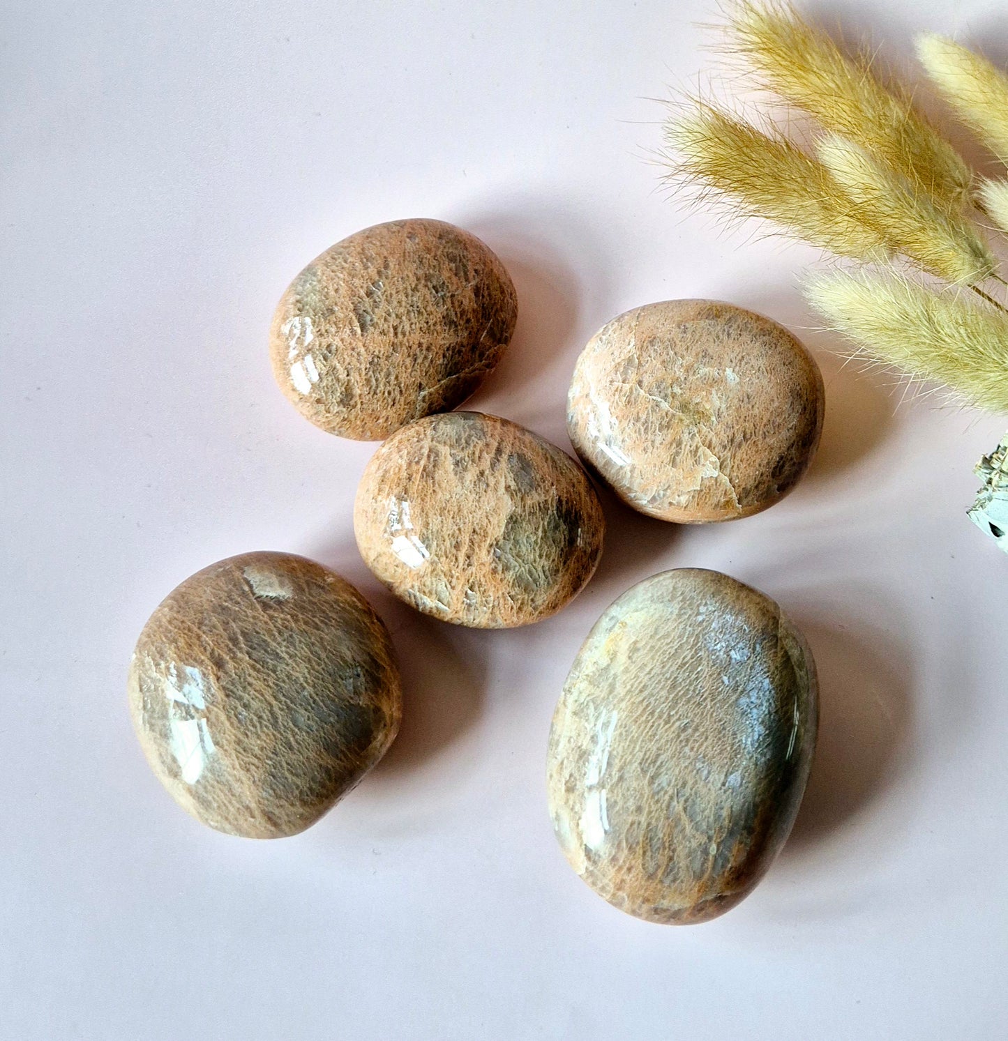 Peach Moonstone Palmstone 150-200gr Handsteen voor Rust en Balans Worry Stone zorgensteen maansteen