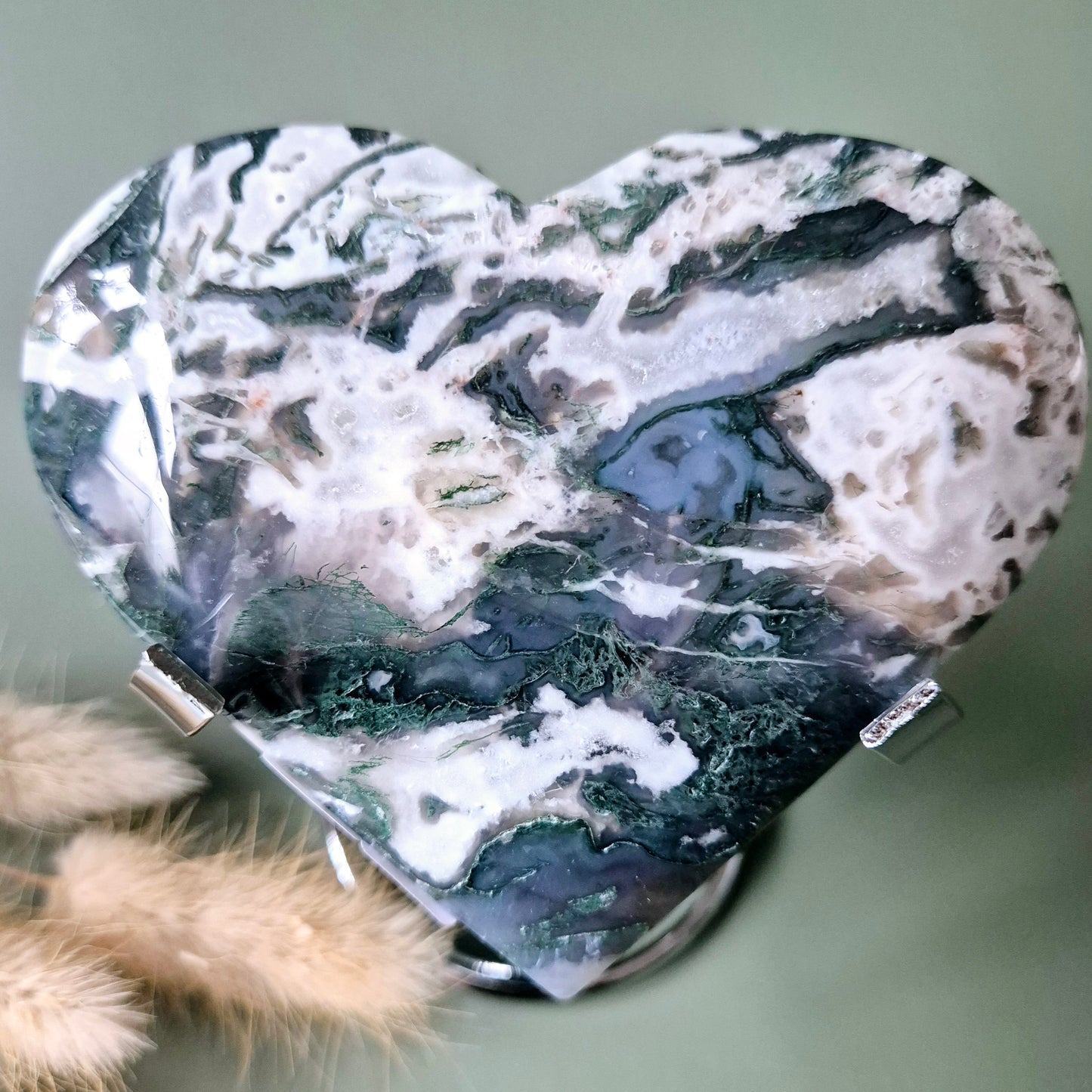 Druzy Mosagaat Hart op Metalen Standaard – Perfect voor Valentijn #2 232gram