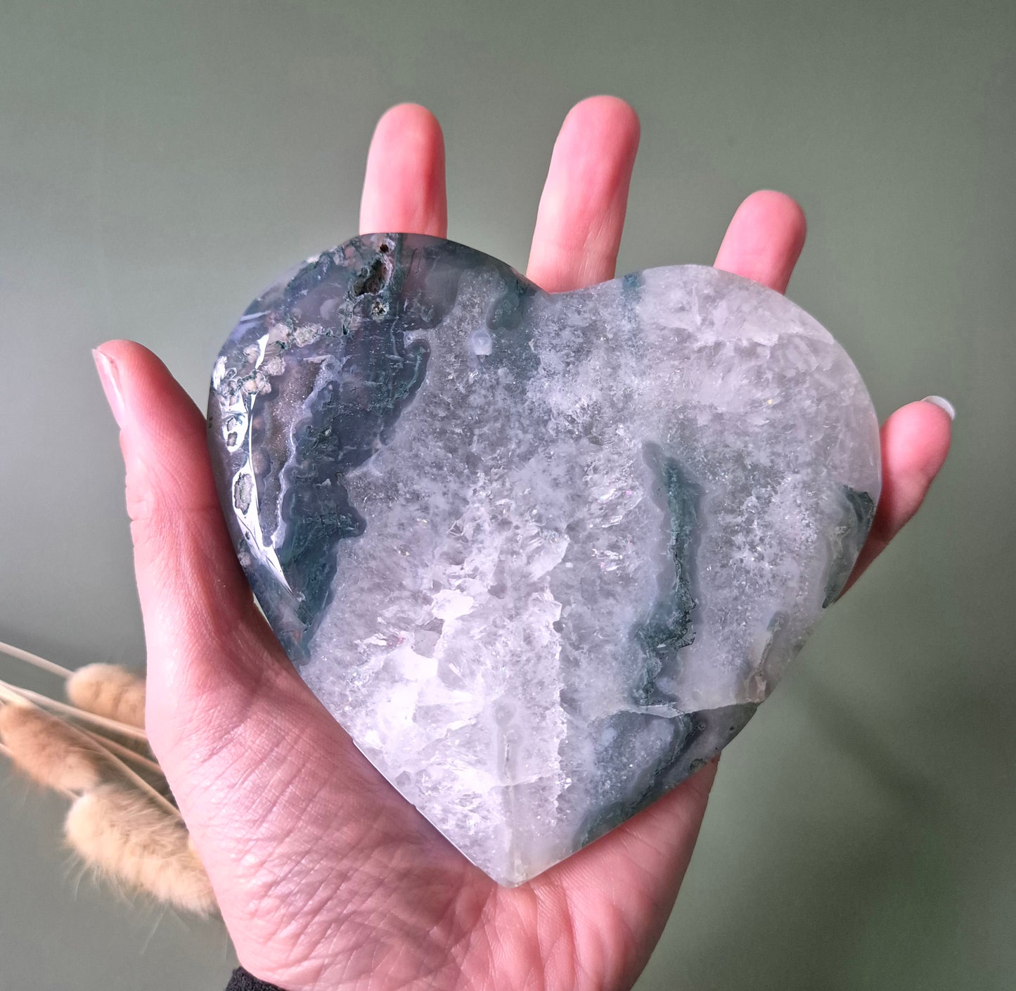 Druzy Mosagaat Hart op Metalen Standaard – Perfect voor Valentijn #11 295gram