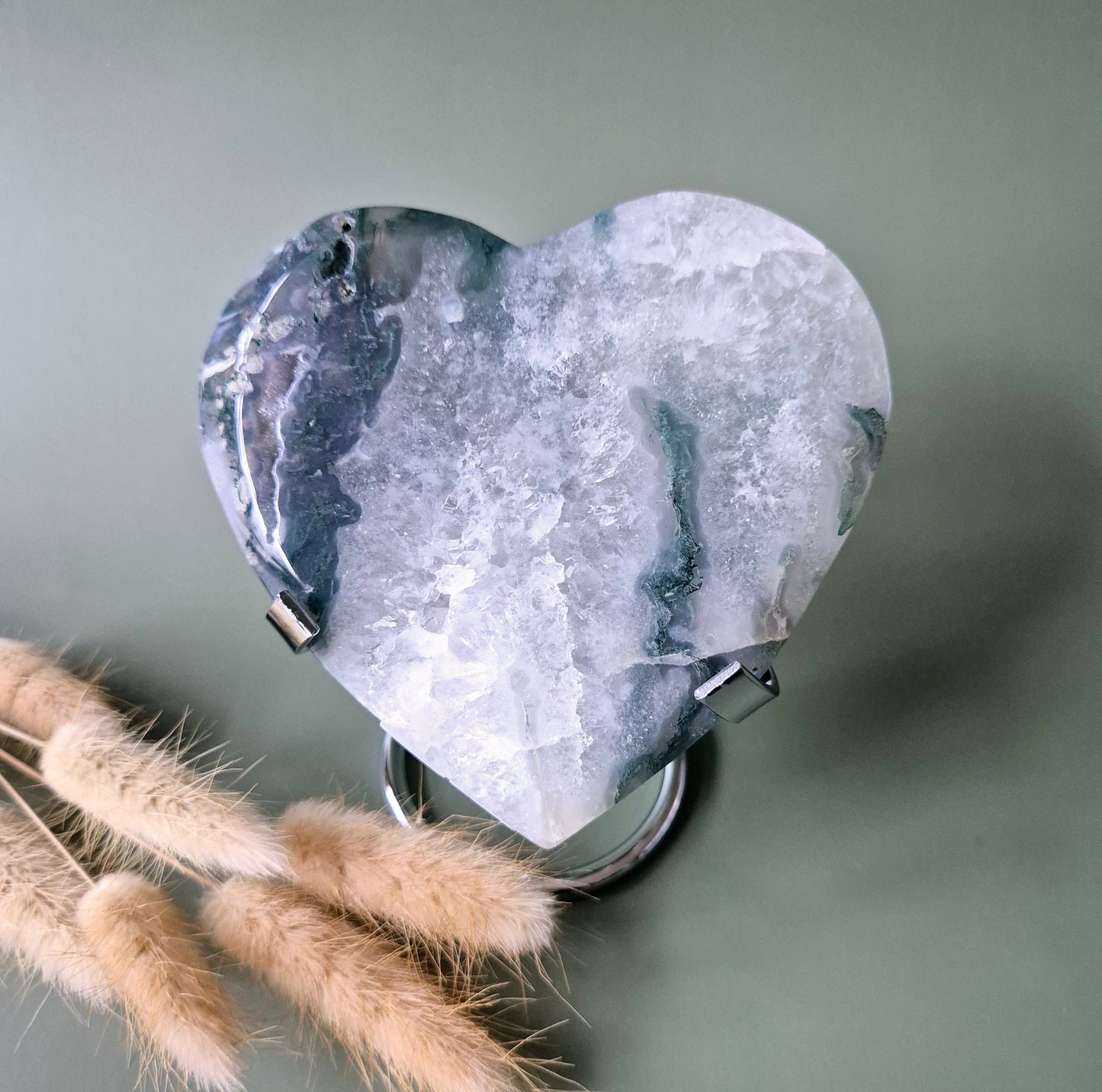 Druzy Mosagaat Hart op Metalen Standaard – Perfect voor Valentijn #11 295gram