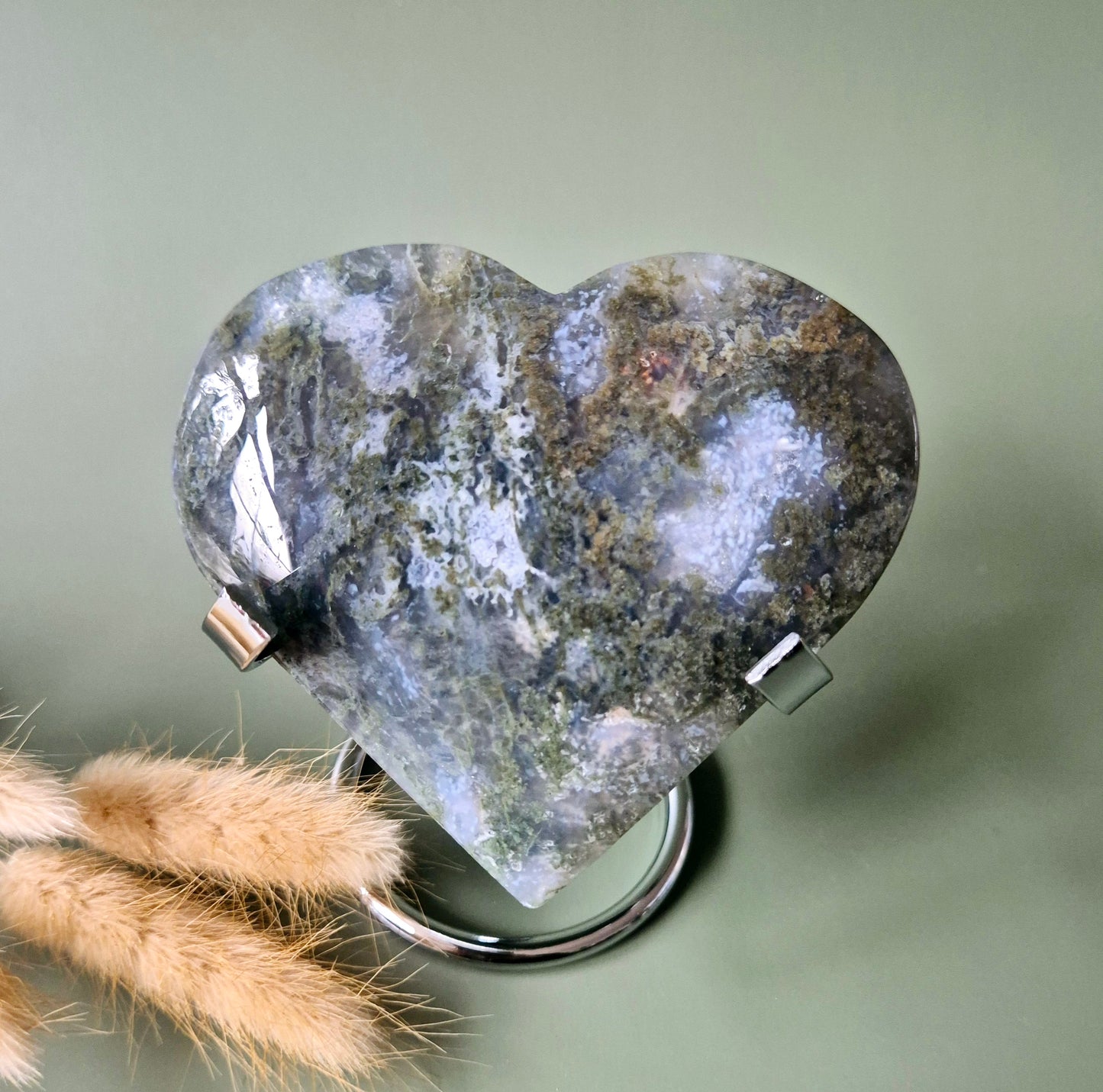Druzy Mosagaat Hart op Metalen Standaard – Perfect voor Valentijn #19 228gram