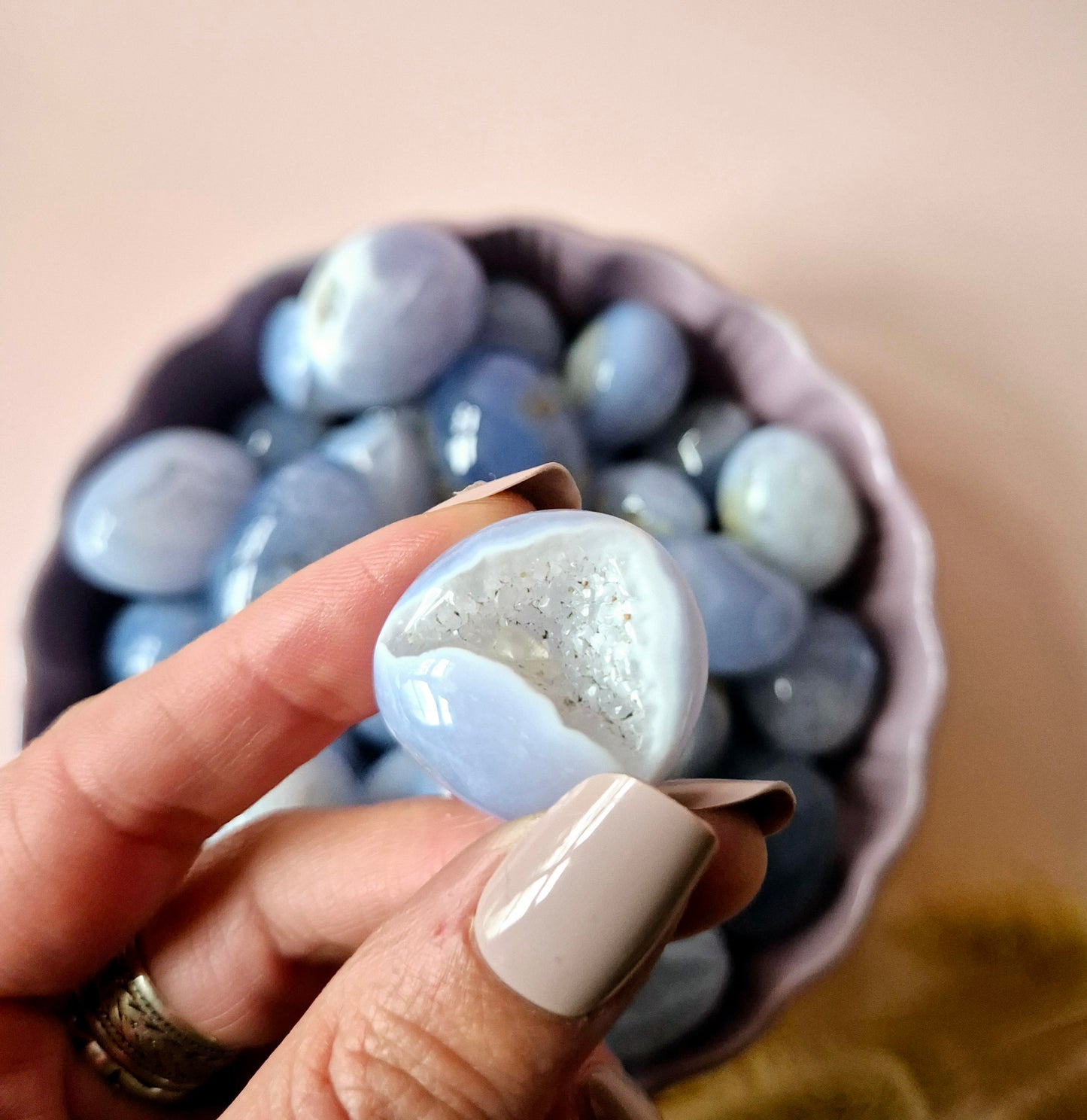 Edelsteen Druzy Blue Lace Agate Handstenen (3-5 cm) Trommelstenen / Palmstenen
