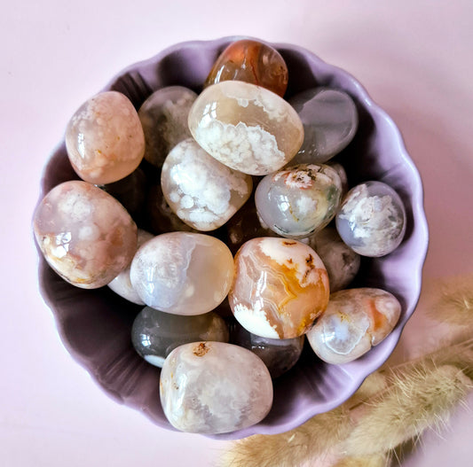 Gemstone Cherry Blossom Agate Hand Stones (3-6cm) Tumbled Stones / Palm Stones