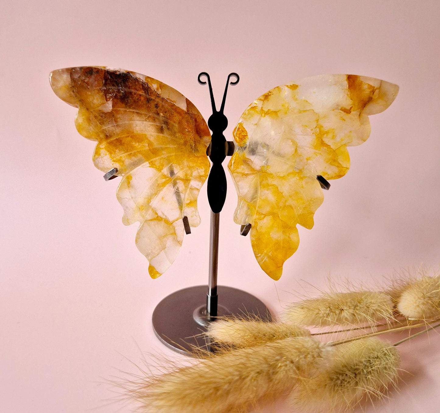 Golden Healer Butterfly Edelsteen Crystal Carving met Metalen Standaard vlinder