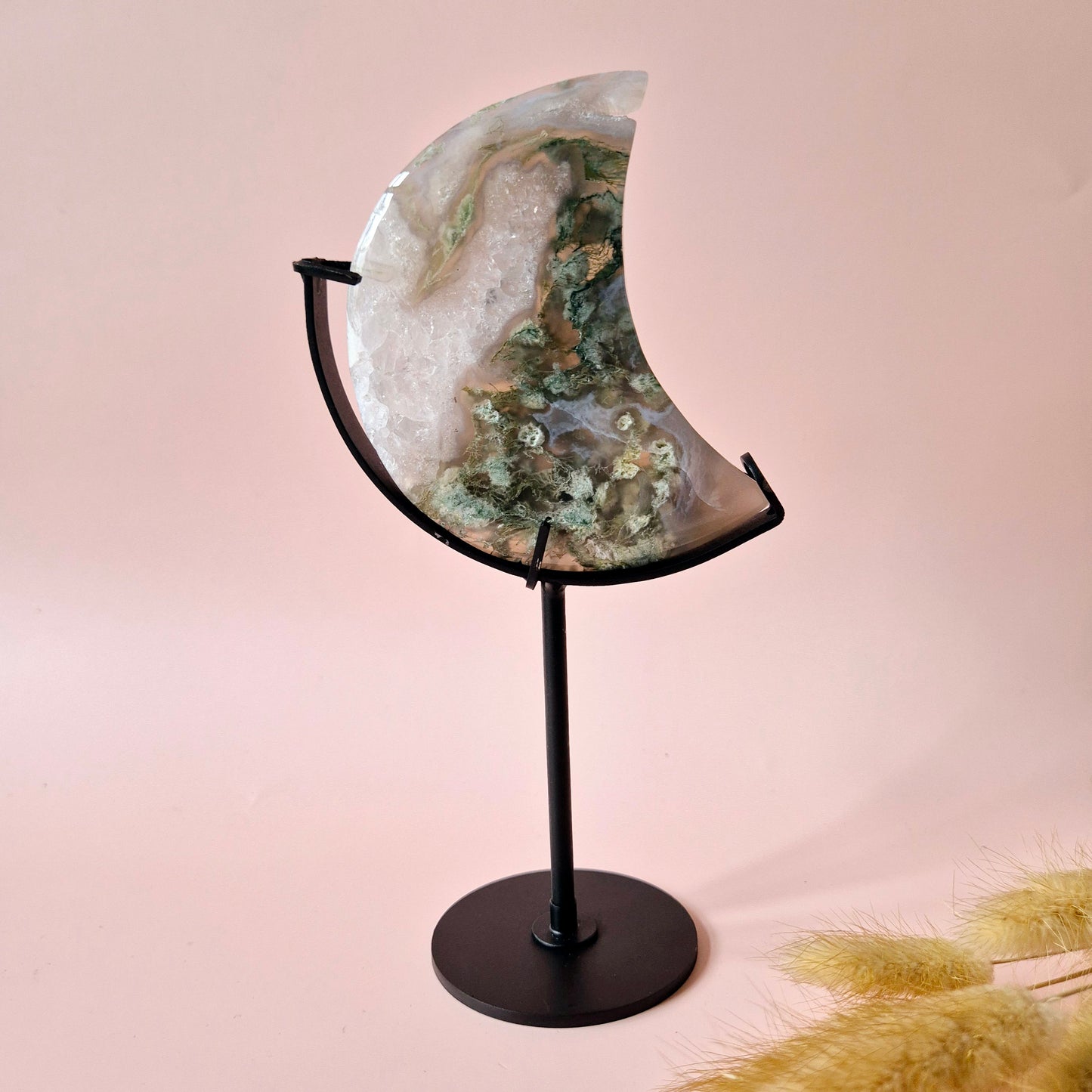 Edelsteen Mosagaat Maan op Standaard (Druzy & Patronen) Agaat - #66 10cm