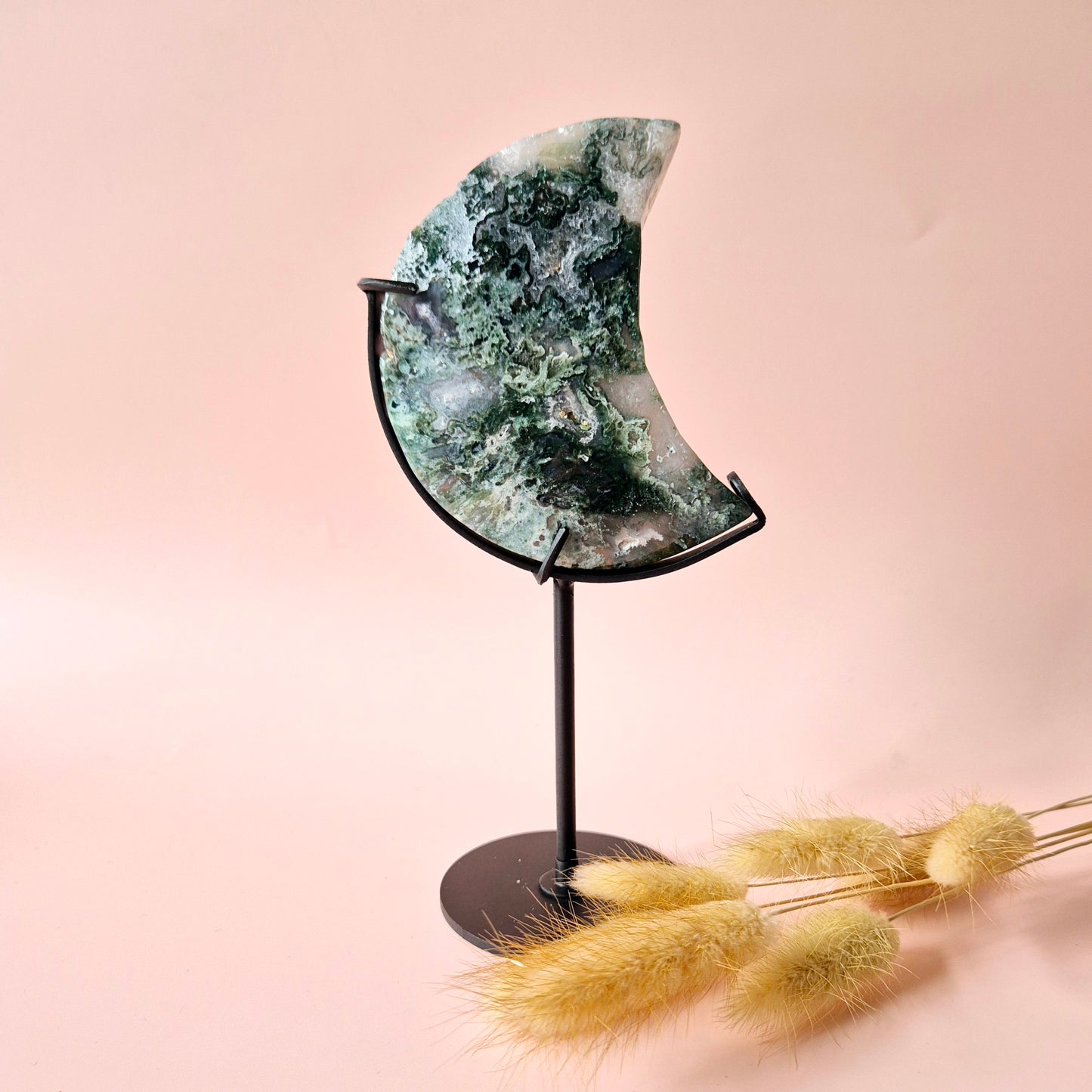 Edelsteen Mosagaat Maan op Standaard (Druzy & Patronen) Agaat - #69 10cm