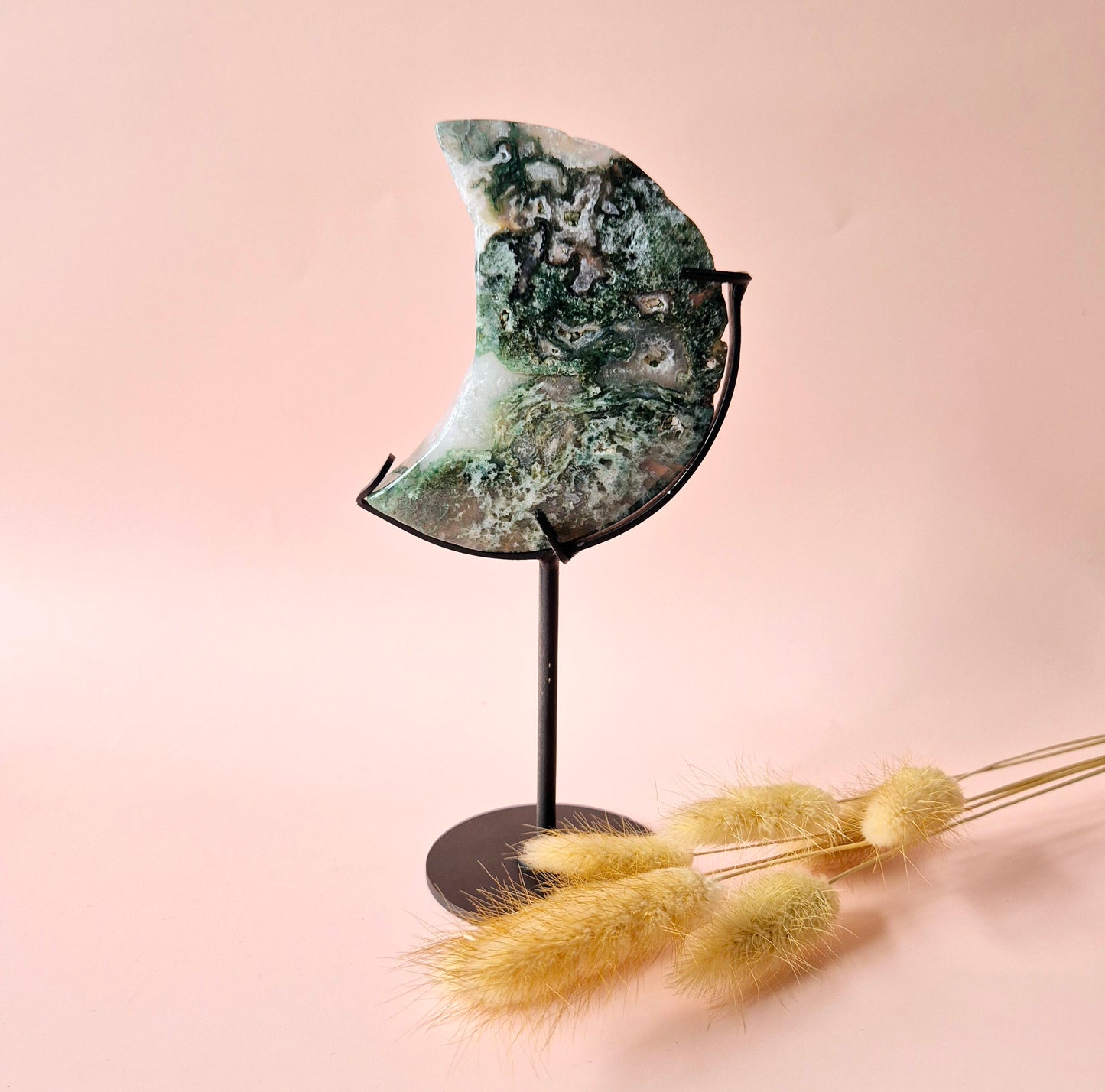 Edelsteen Mosagaat Maan op Standaard (Druzy & Patronen) Agaat - #69 10cm