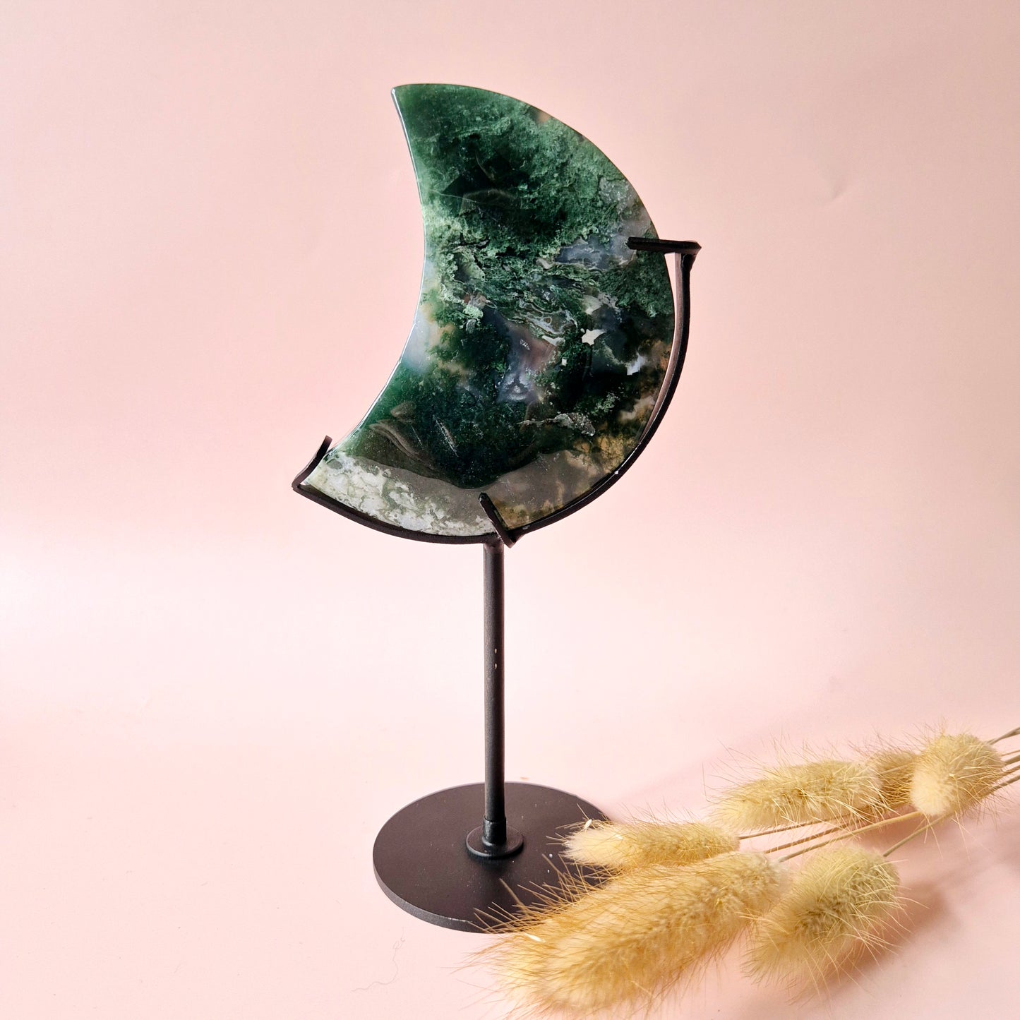 Edelsteen Mosagaat Maan op Standaard (Druzy & Patronen) Agaat - #71 10cm