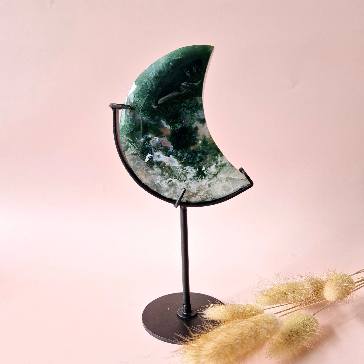 Edelsteen Mosagaat Maan op Standaard (Druzy & Patronen) Agaat - #71 10cm