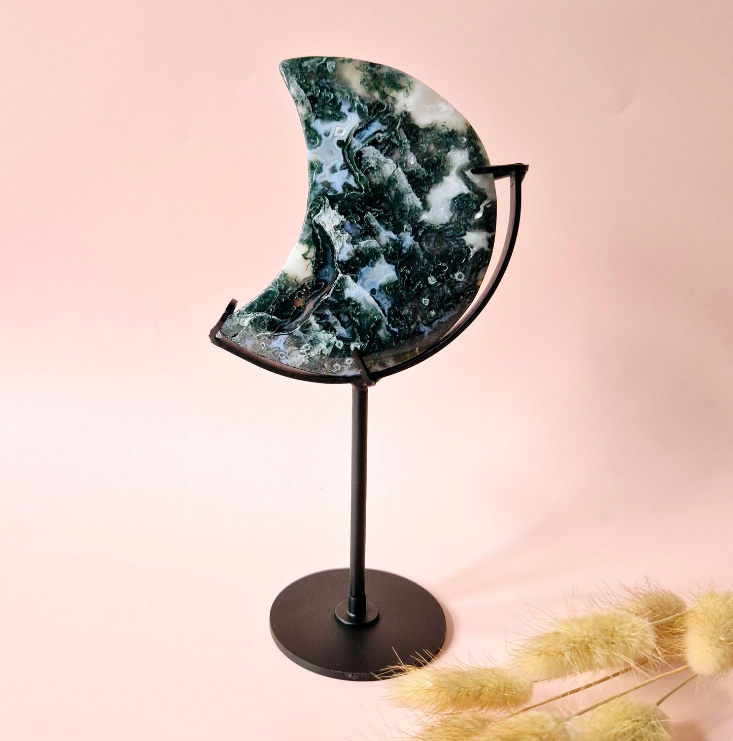 Edelsteen Mosagaat Maan op Standaard (Druzy & Patronen) Agaat - #72 10cm