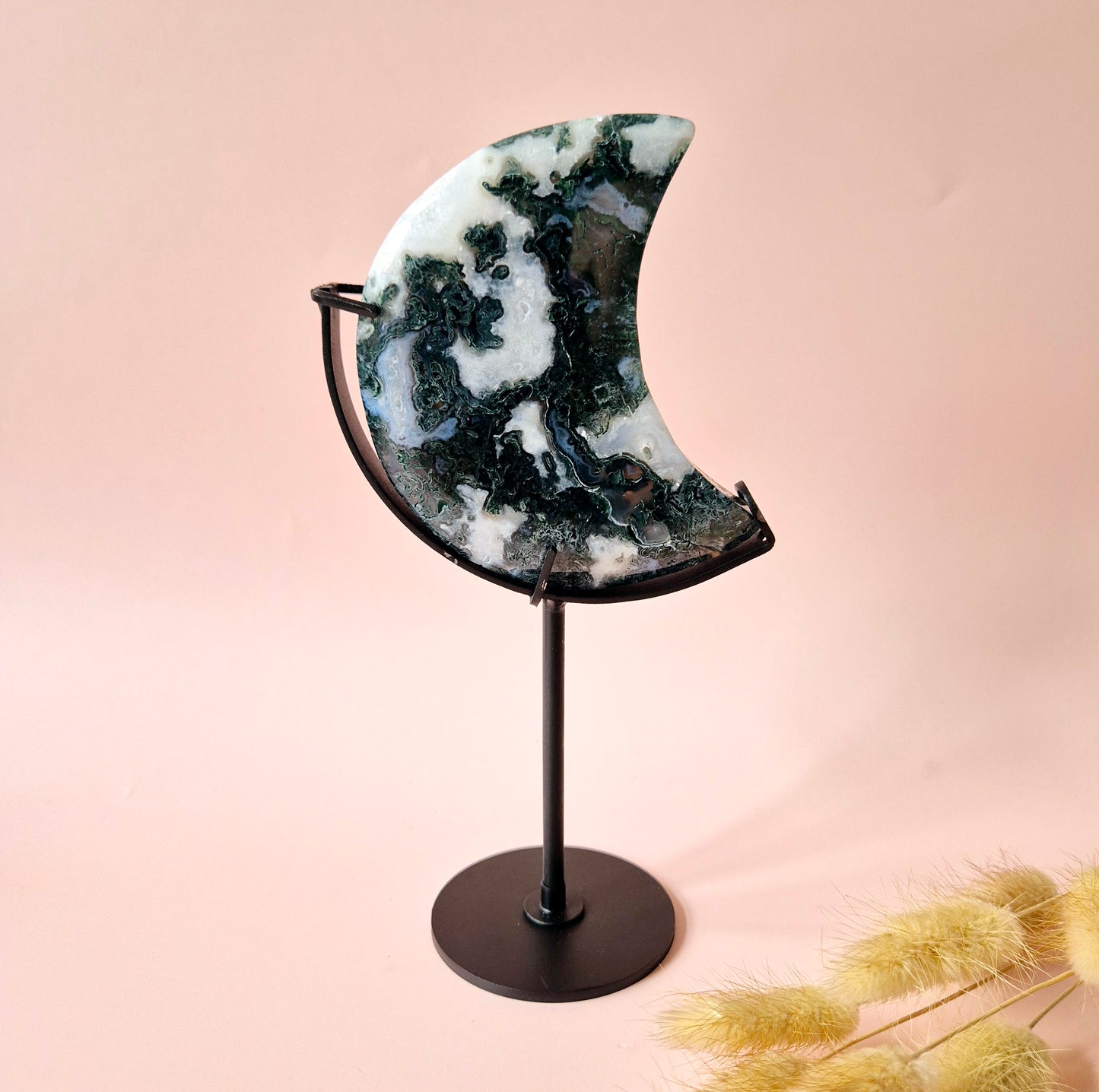 Edelsteen Mosagaat Maan op Standaard (Druzy & Patronen) Agaat - #72 10cm