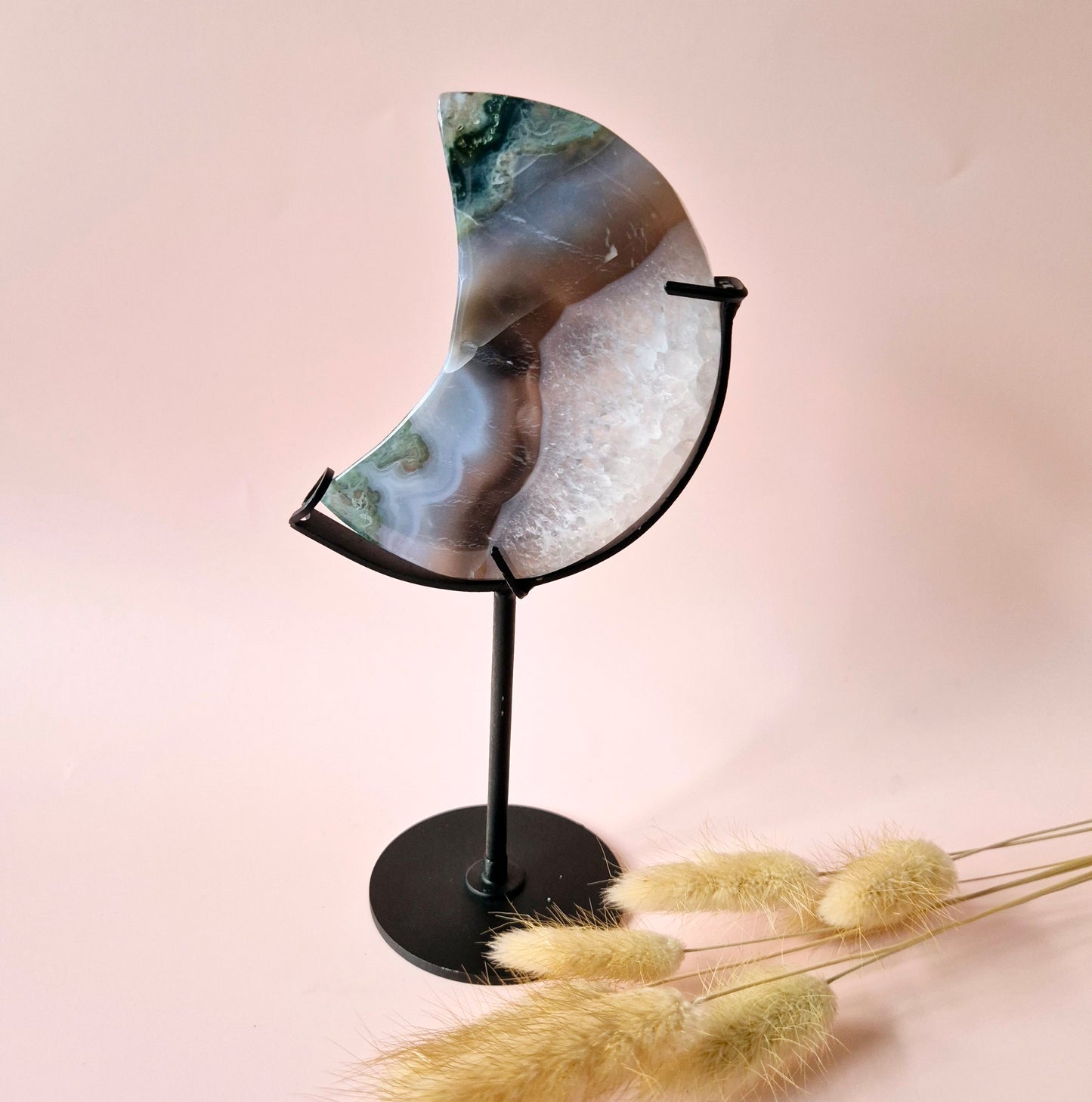 Edelsteen Mosagaat Maan op Standaard (Druzy & Patronen) Agaat - #74 10cm