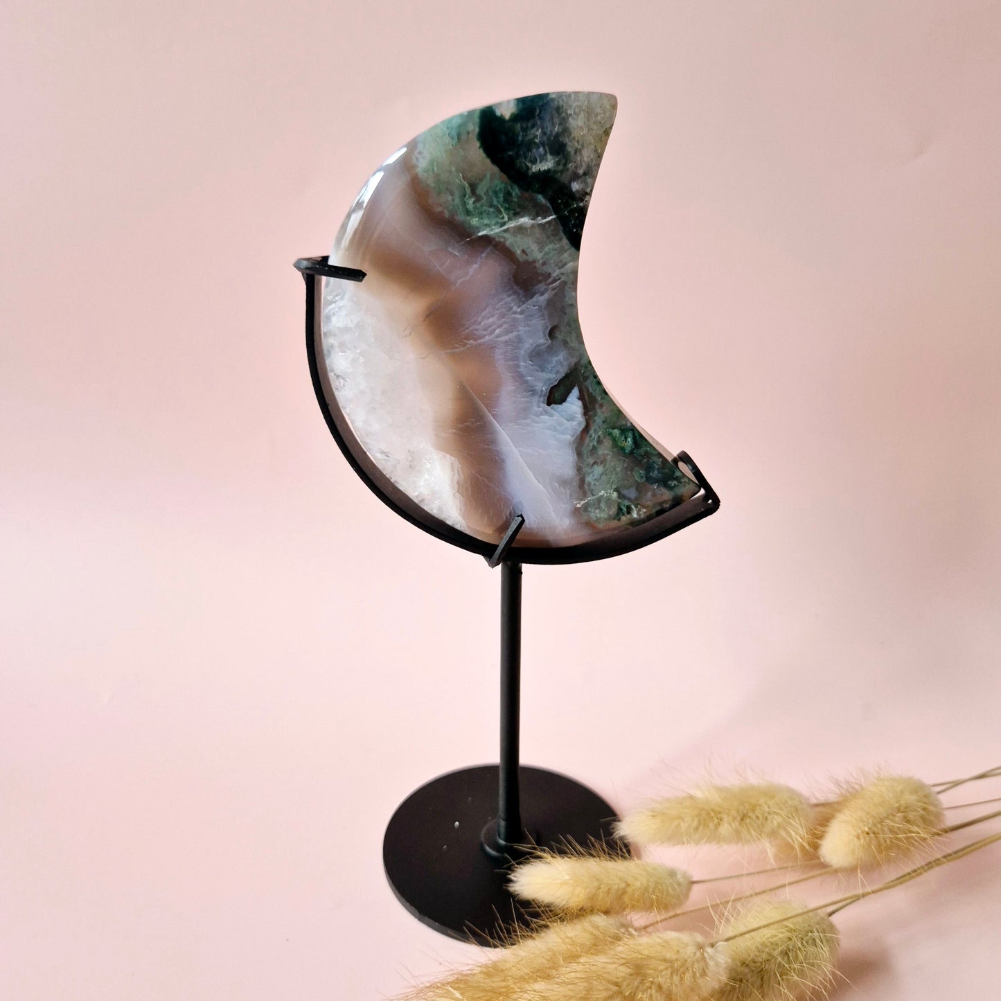Edelsteen Mosagaat Maan op Standaard (Druzy & Patronen) Agaat - #74 10cm