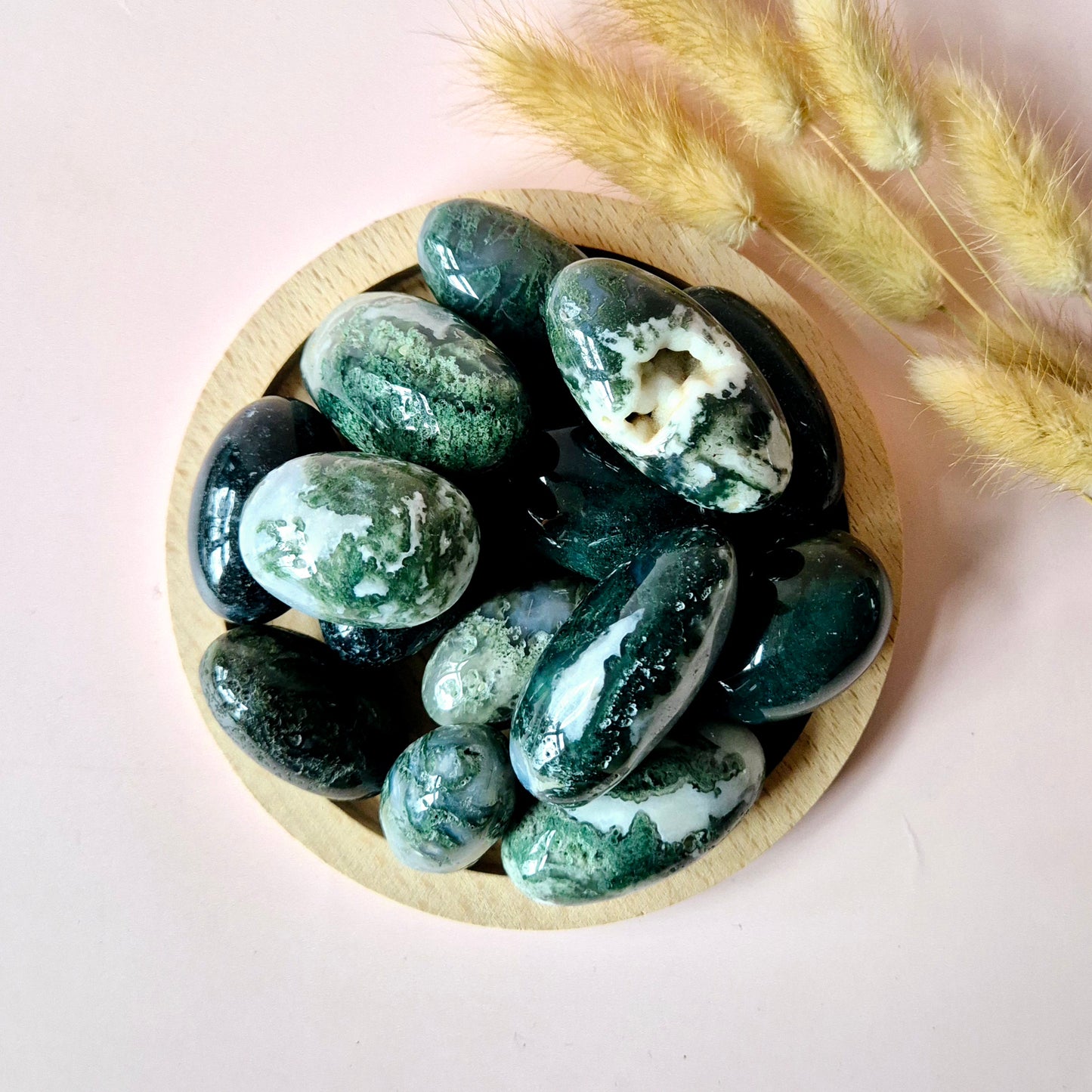 Edelsteen Druzy Mosagaat Handstenen (5-7 cm) Trommelstenen / Palmstenen