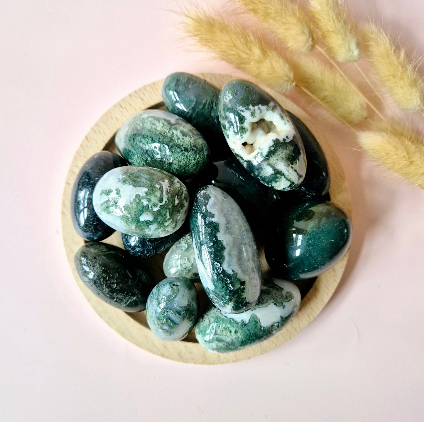 Edelsteen Druzy Mosagaat Handstenen (5-7 cm) Trommelstenen / Palmstenen