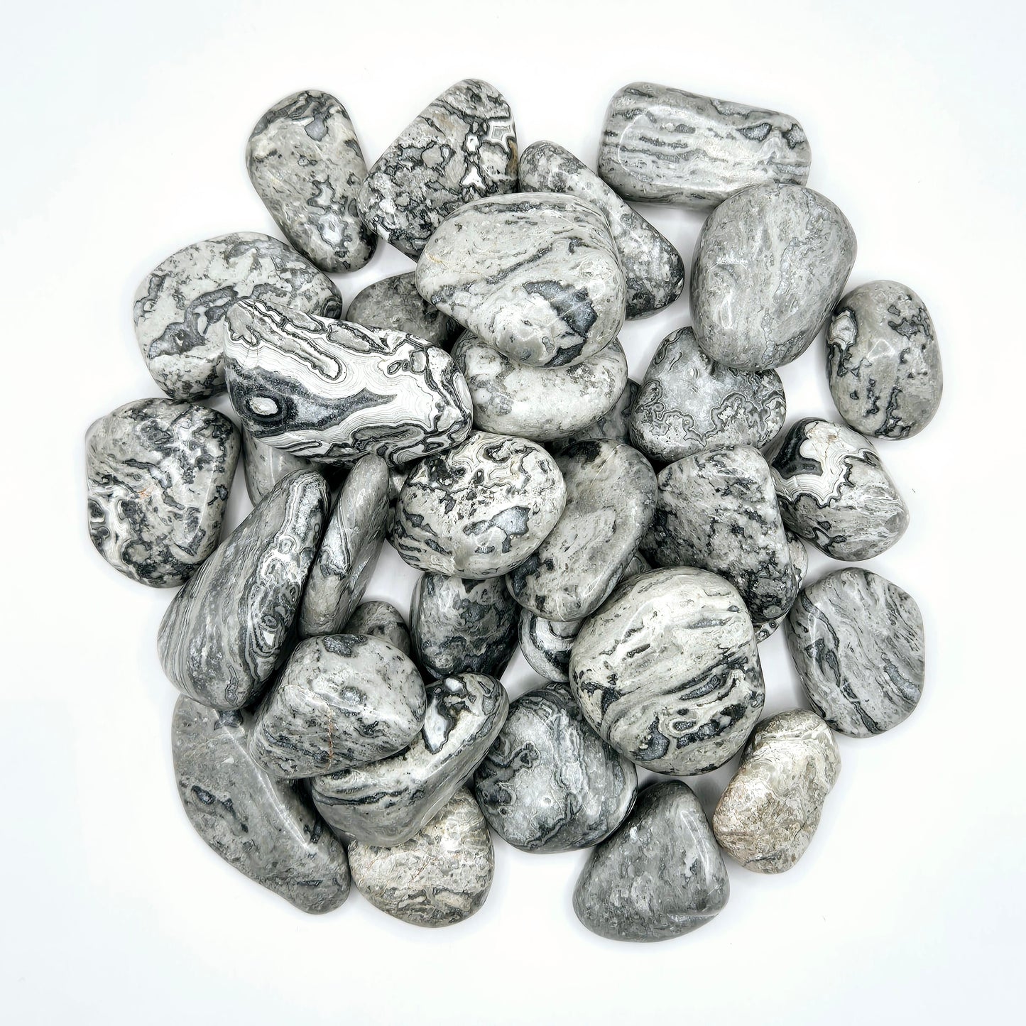 Edelsteinbild-Jaspis-Splitter, Trommelsteine, 2–4 cm (100 Gramm)