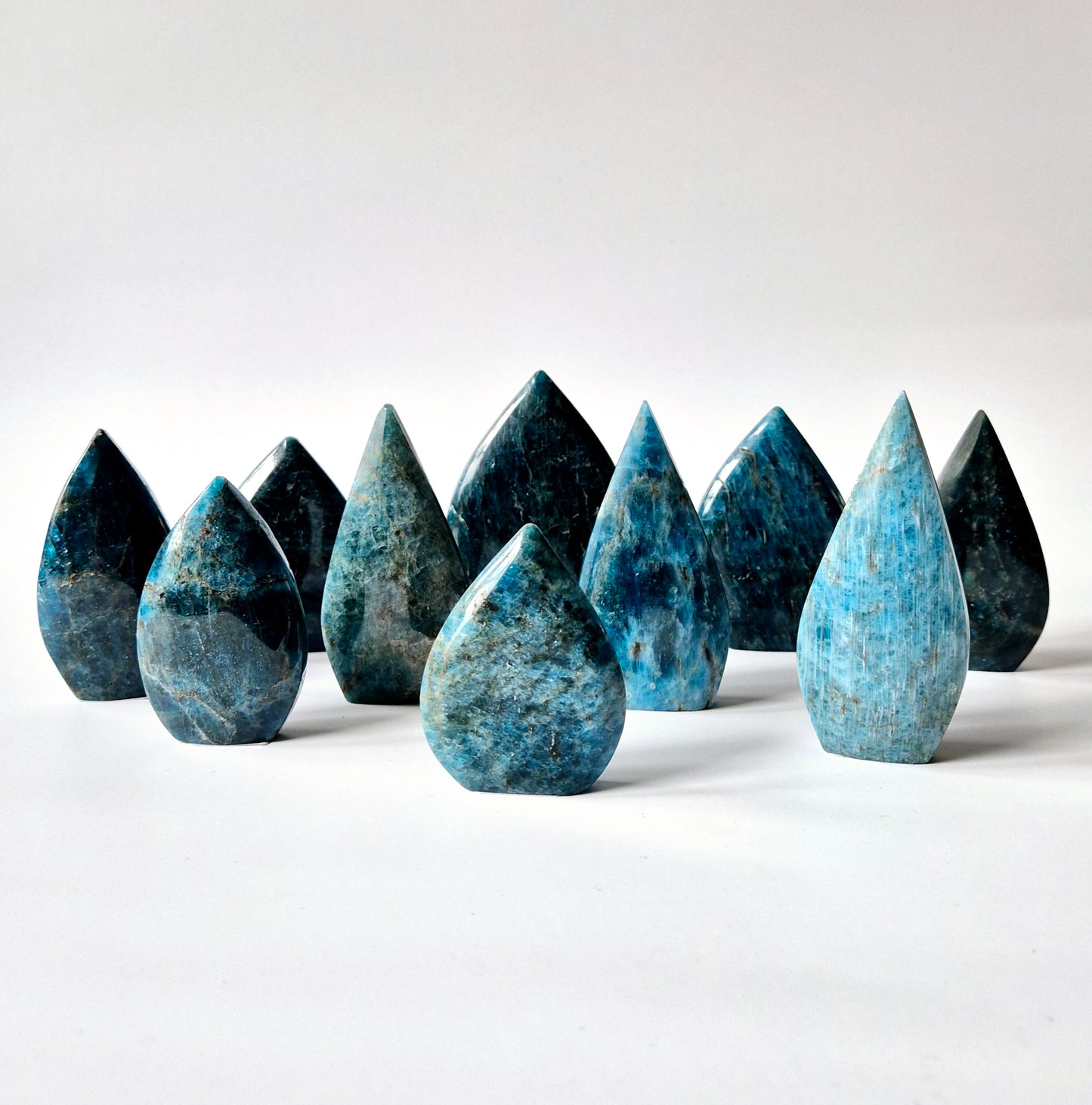 Blue Apatite - Teardrop Drop Standing Gemstone Crystal Flame Blue Apatite