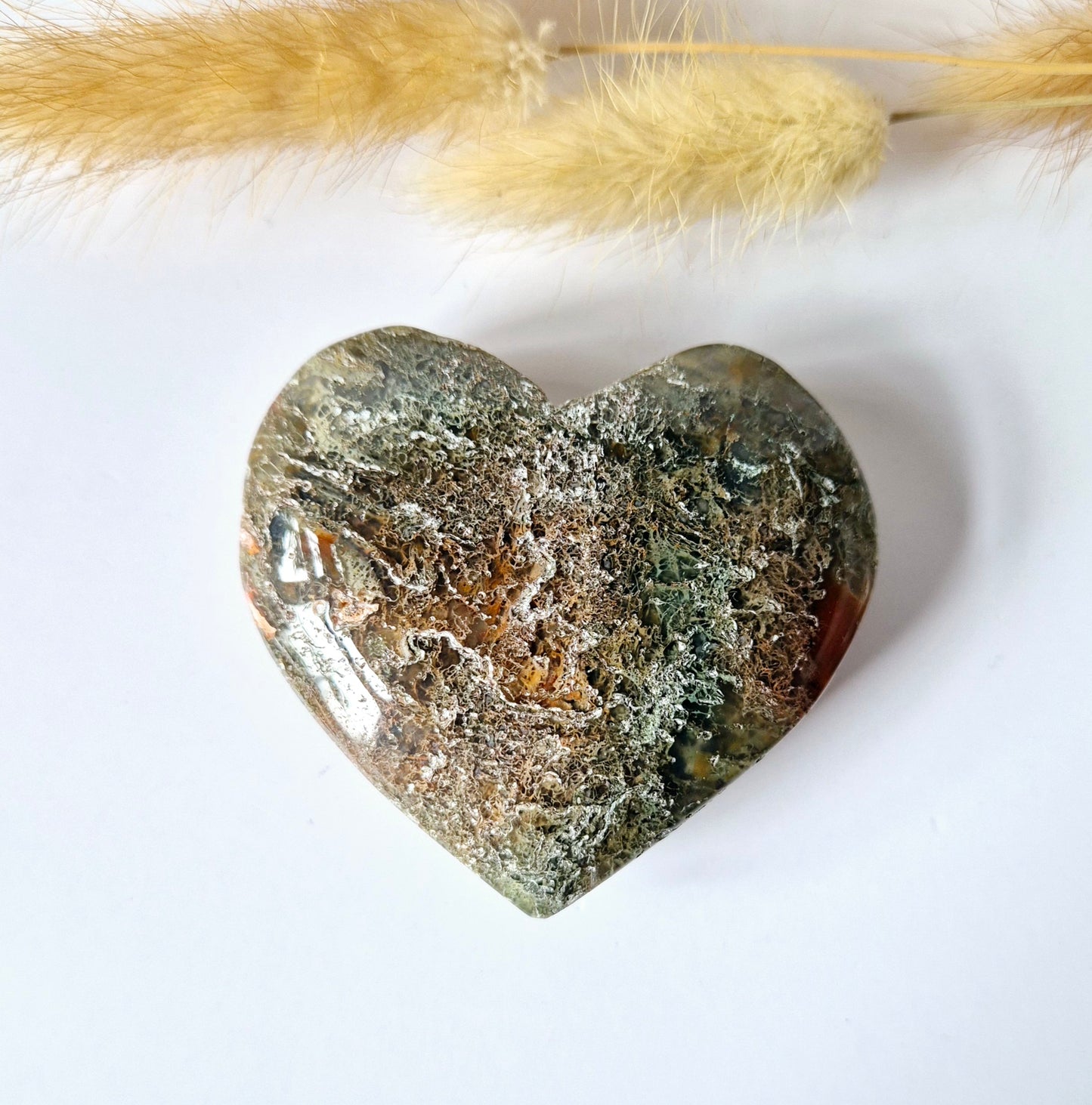 Druzy Red Moss Agate Herz 6-8cm – #21 (perfekt für den Valentinstag)