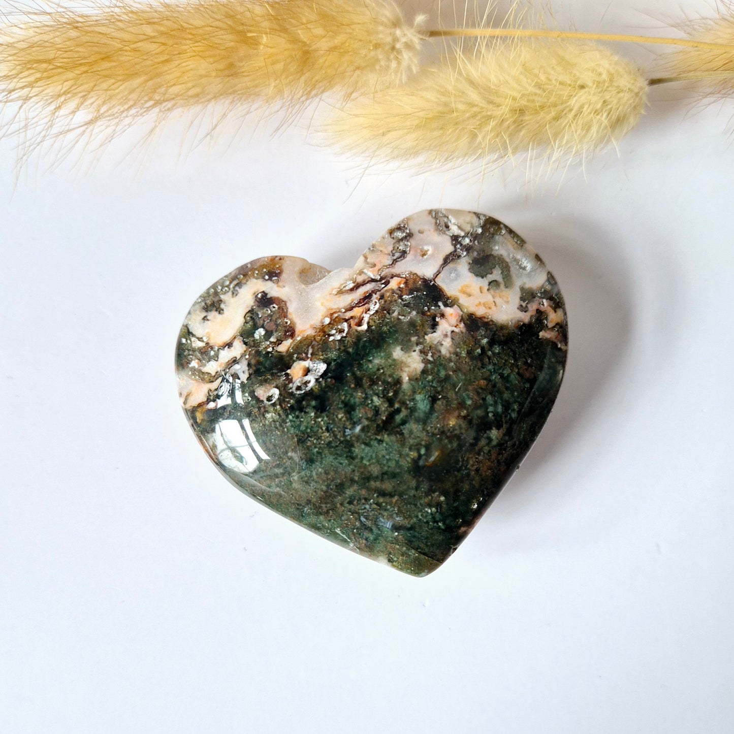 Druzy Red Moss Agate Herz 6-8cm – #22 (perfekt für den Valentinstag)