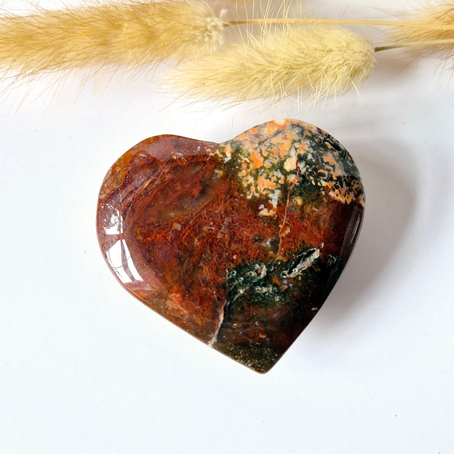 Druzy Red Moss Agate Herz 6-8cm – #32 (perfekt für den Valentinstag)