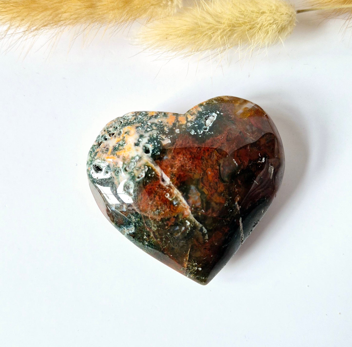 Druzy Red Moss Agate Herz 6-8cm – #32 (perfekt für den Valentinstag)