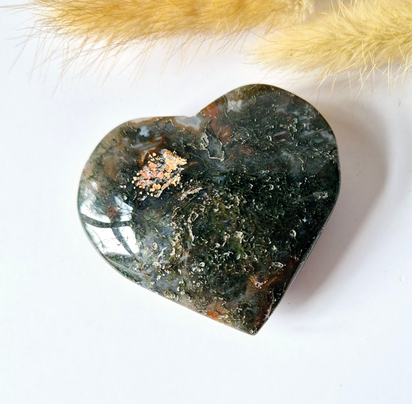 Druzy Red Moss Agate Herz 6-8cm – #35 (perfekt für den Valentinstag)