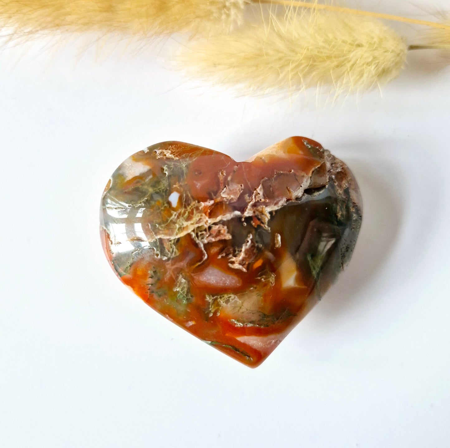 Druzy Red Moss Agate Herz 6-8cm – #38 (perfekt für den Valentinstag)
