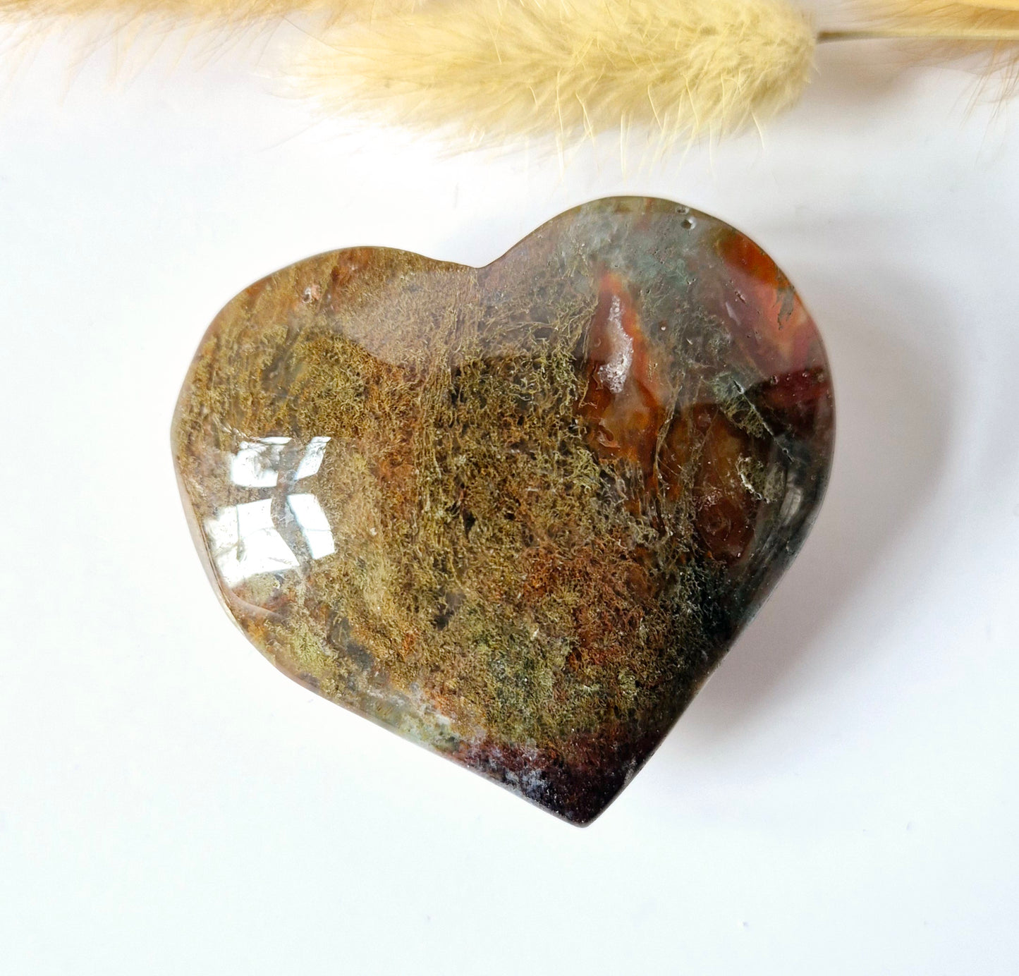 Druzy Red Moss Agate Herz 6-8cm – #39 (perfekt für den Valentinstag)