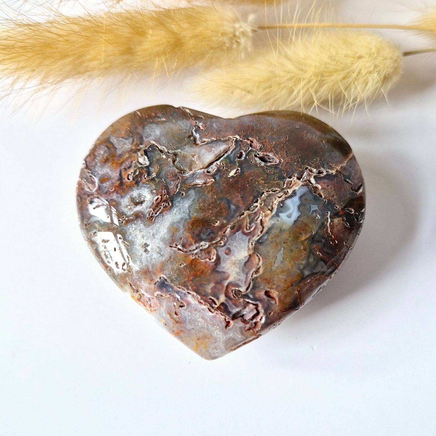 Druzy Red Moss Agate Heart 6-8cm – #43 (perfect for Valentine's Day)