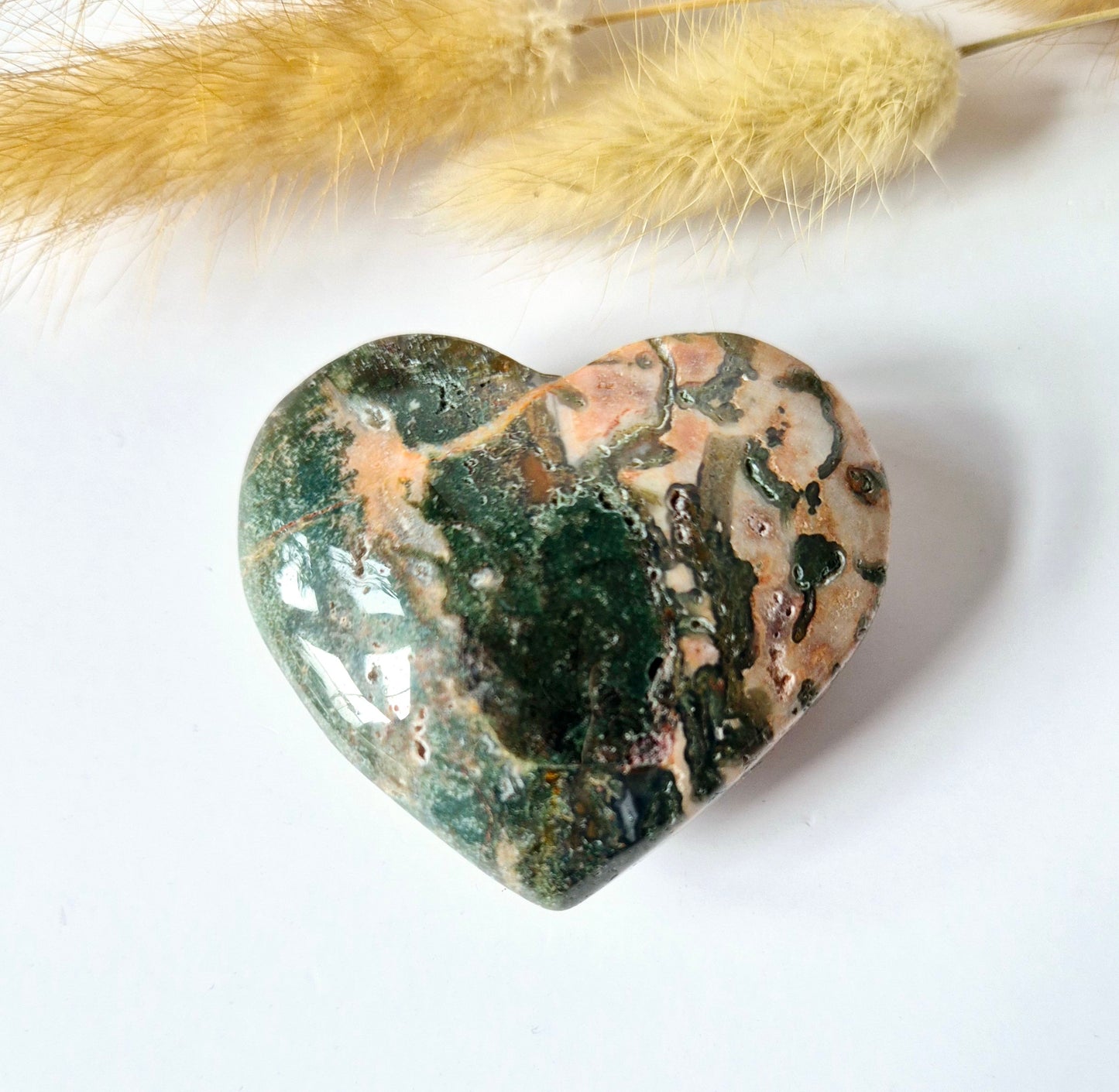 Druzy Red Moss Agate Herz 6-8cm – #47 (perfekt für den Valentinstag)