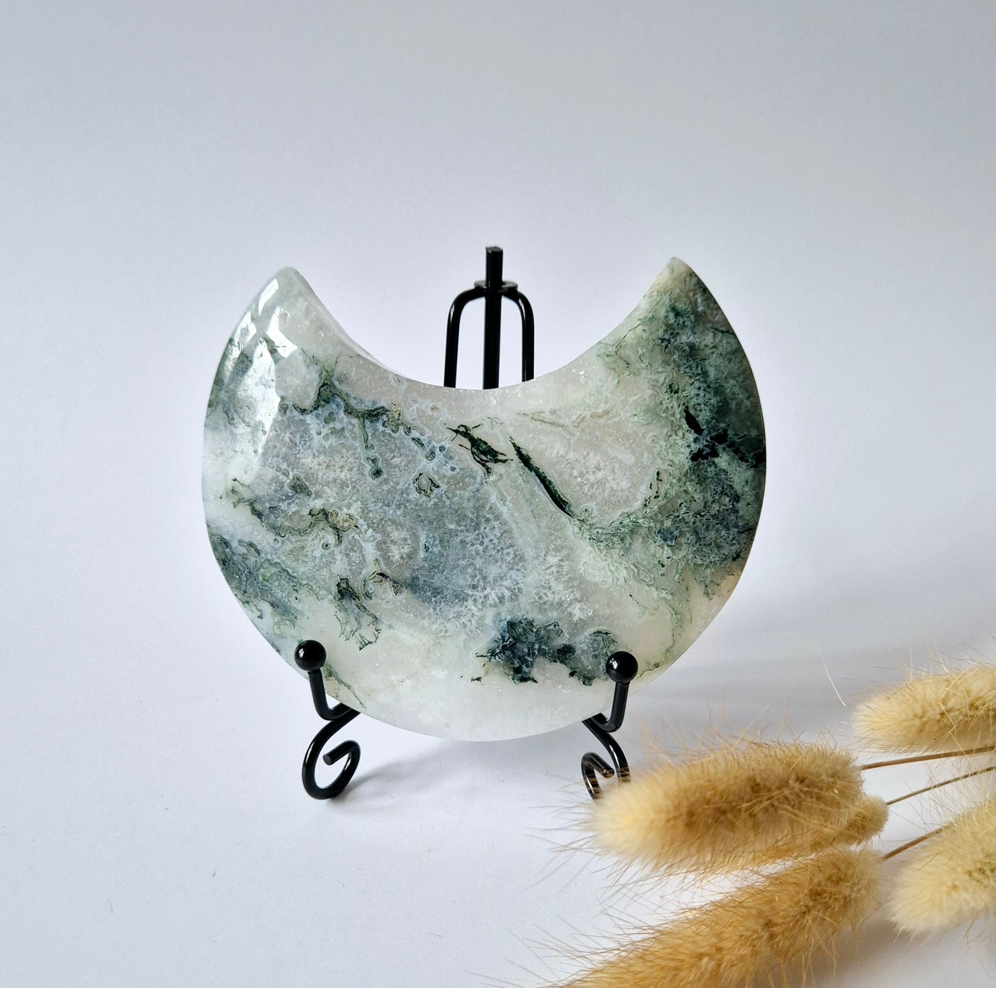 Edelsteen Mosagaat Maan op Standaard (Druzy & Patronen) #107 328gram