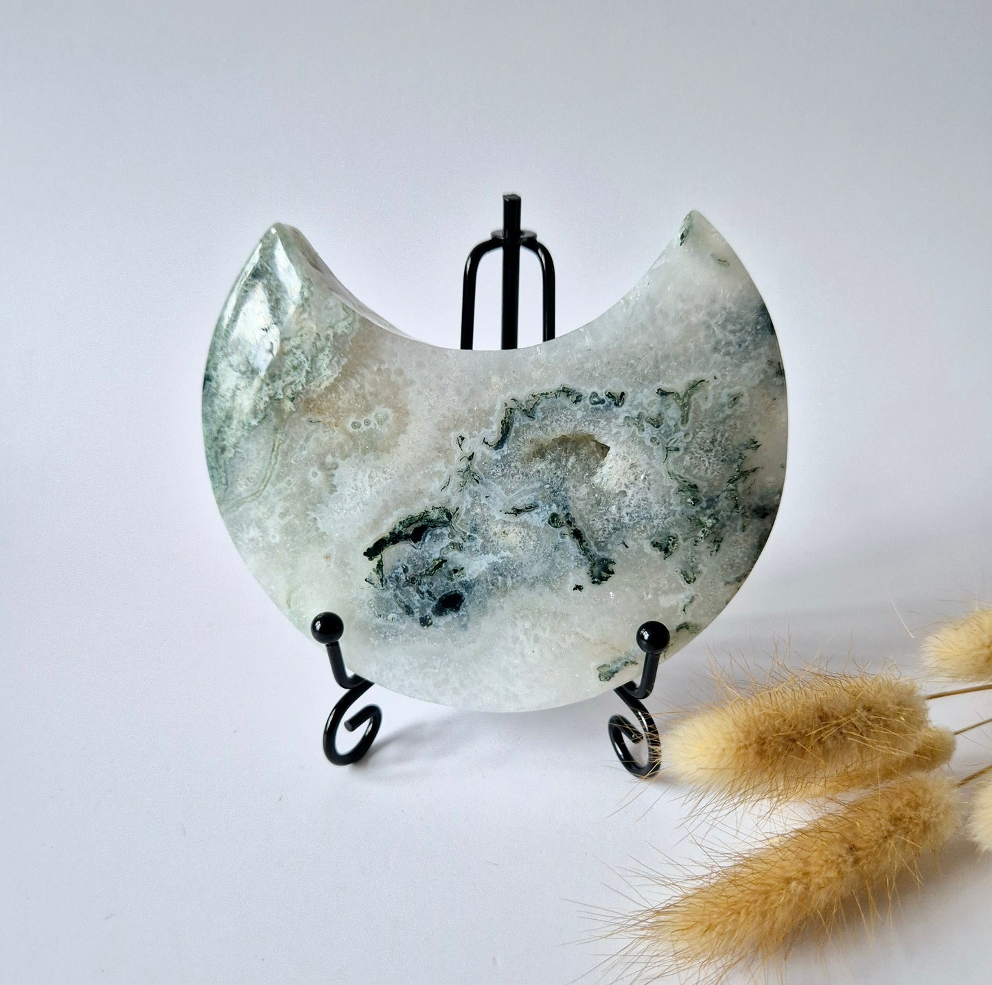 Edelsteen Mosagaat Maan op Standaard (Druzy & Patronen) #107 328gram