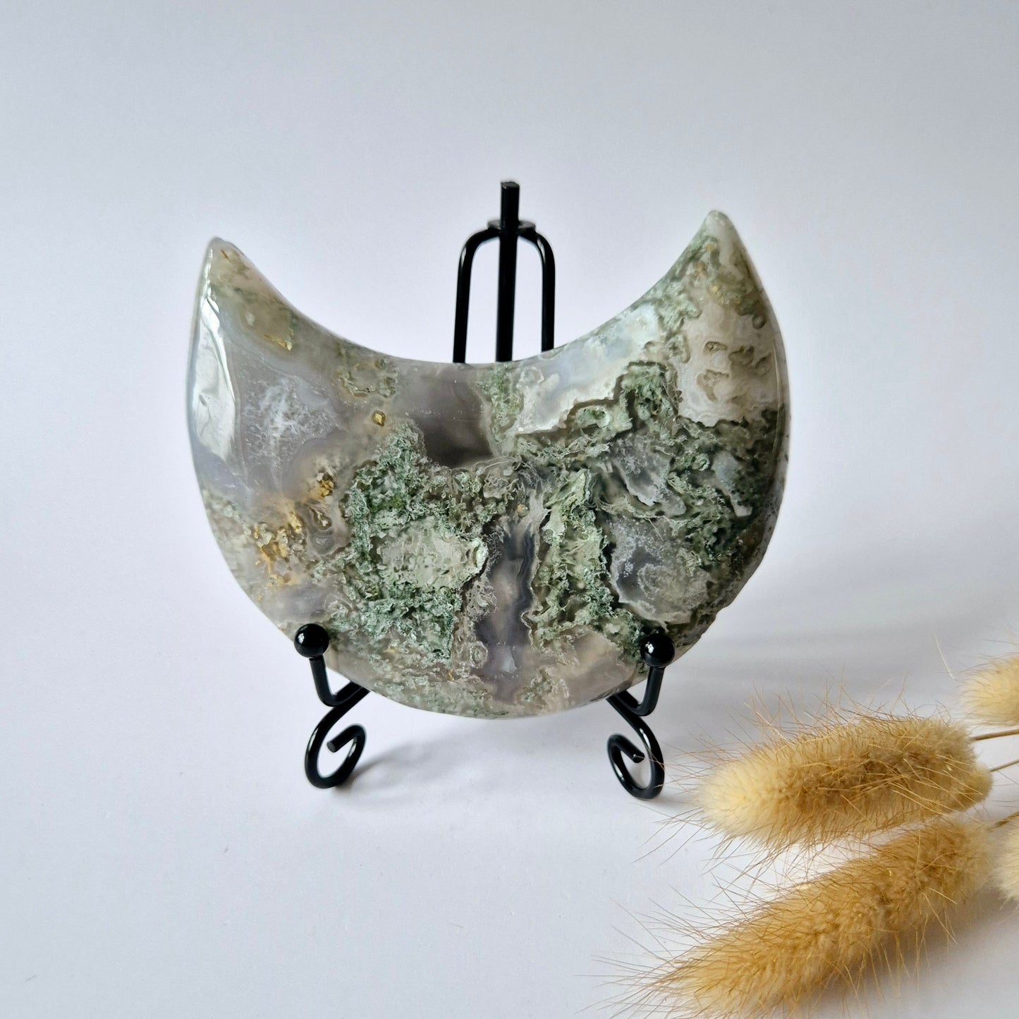 Edelsteen Mosagaat Maan op Standaard (Druzy & Patronen) #109 333gram