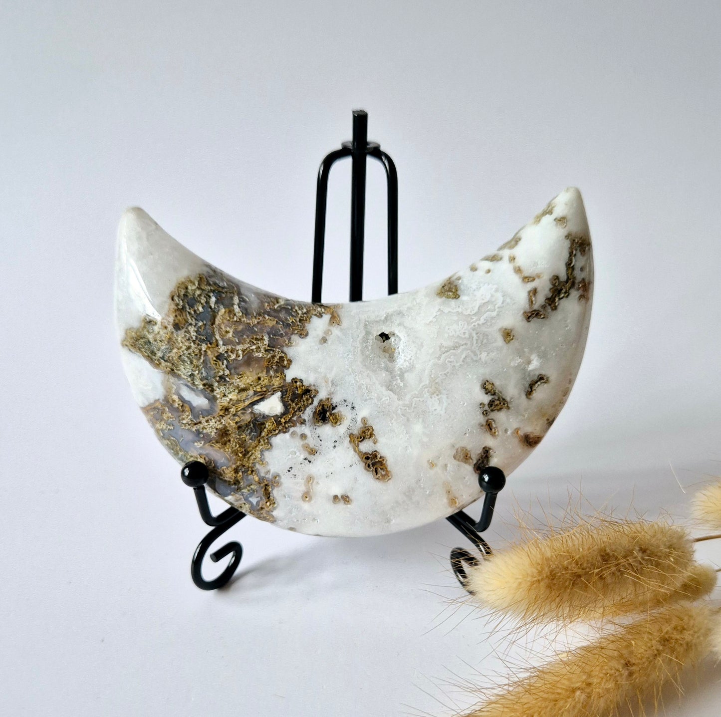 Edelsteen Mosagaat Maan op Standaard (Druzy & Patronen) #110 291gram