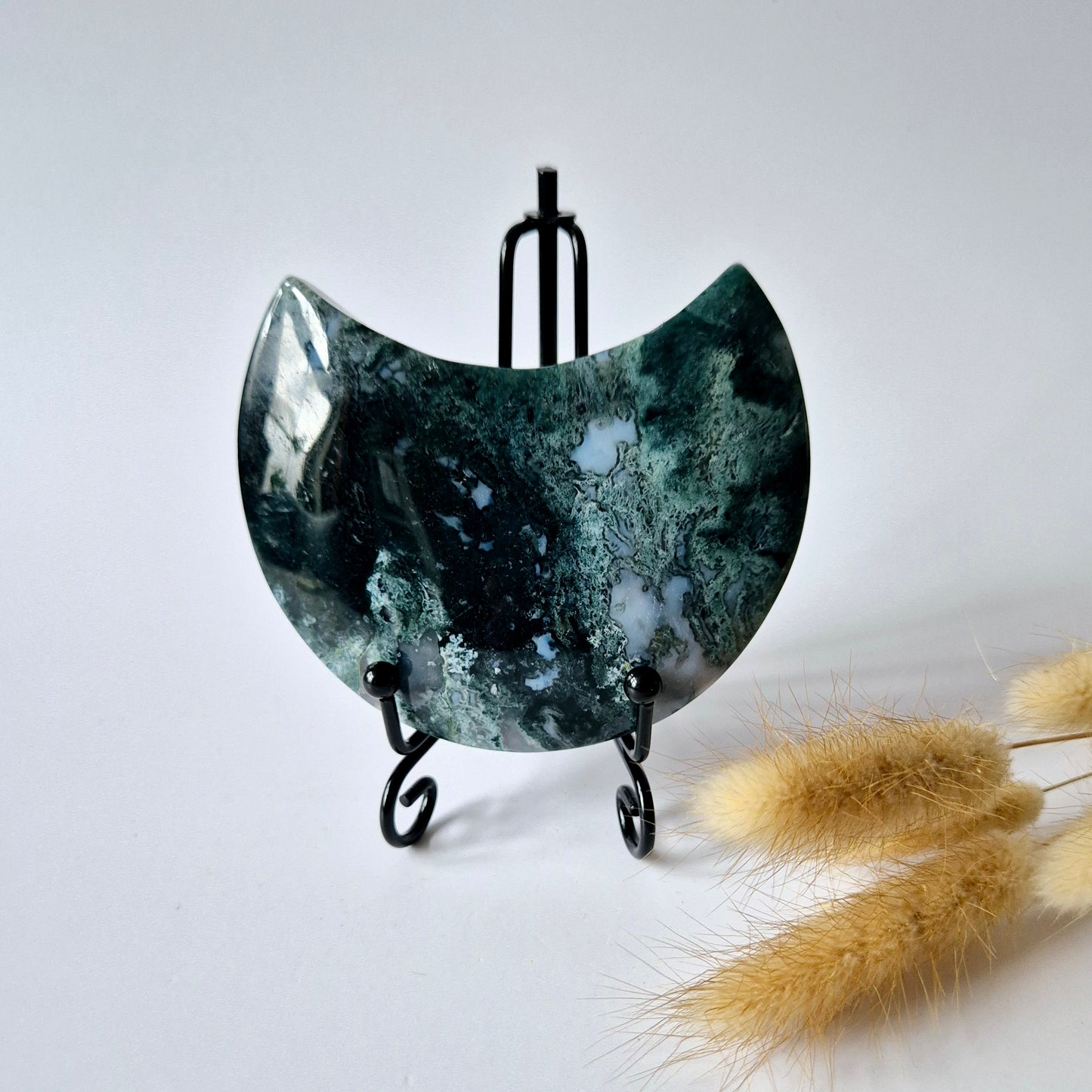 Edelsteen Mosagaat Maan op Standaard (Druzy & Patronen) #111 278gram