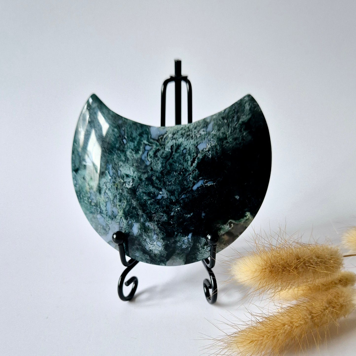 Edelsteen Mosagaat Maan op Standaard (Druzy & Patronen) #111 278gram