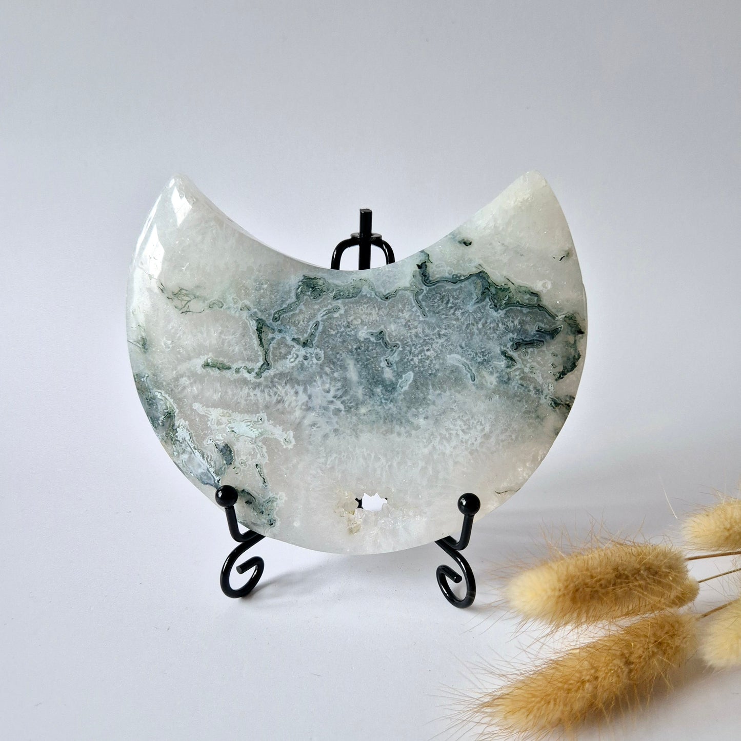 Edelsteen Mosagaat Maan op Standaard (Druzy & Patronen) #112 389gram